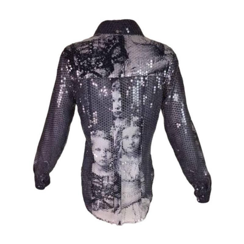 F/W 1998 Alexander McQueen 'Joan' Romanov Print Sequin Sheer Blouse Shirt In Excellent Condition In Yukon, OK