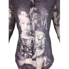 F/W 1998 Alexander McQueen 'Joan' Romanov Print Sequin Sheer Blouse Shirt