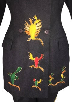 F/W 1992 Dolce & Gabbana Runway Cactus Western Beaded Sequin Gray Suit