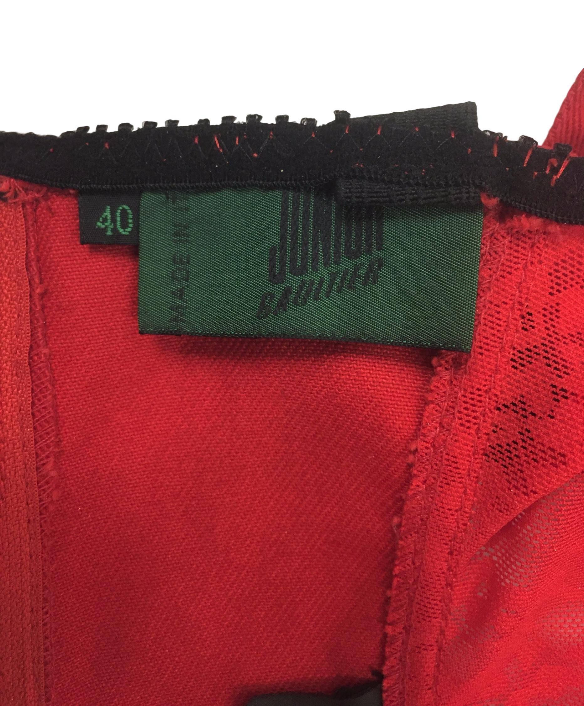 C. 1987 Jean Paul Gaultier Junior Red Lace Sheer Panel Bra Mini Dress 1