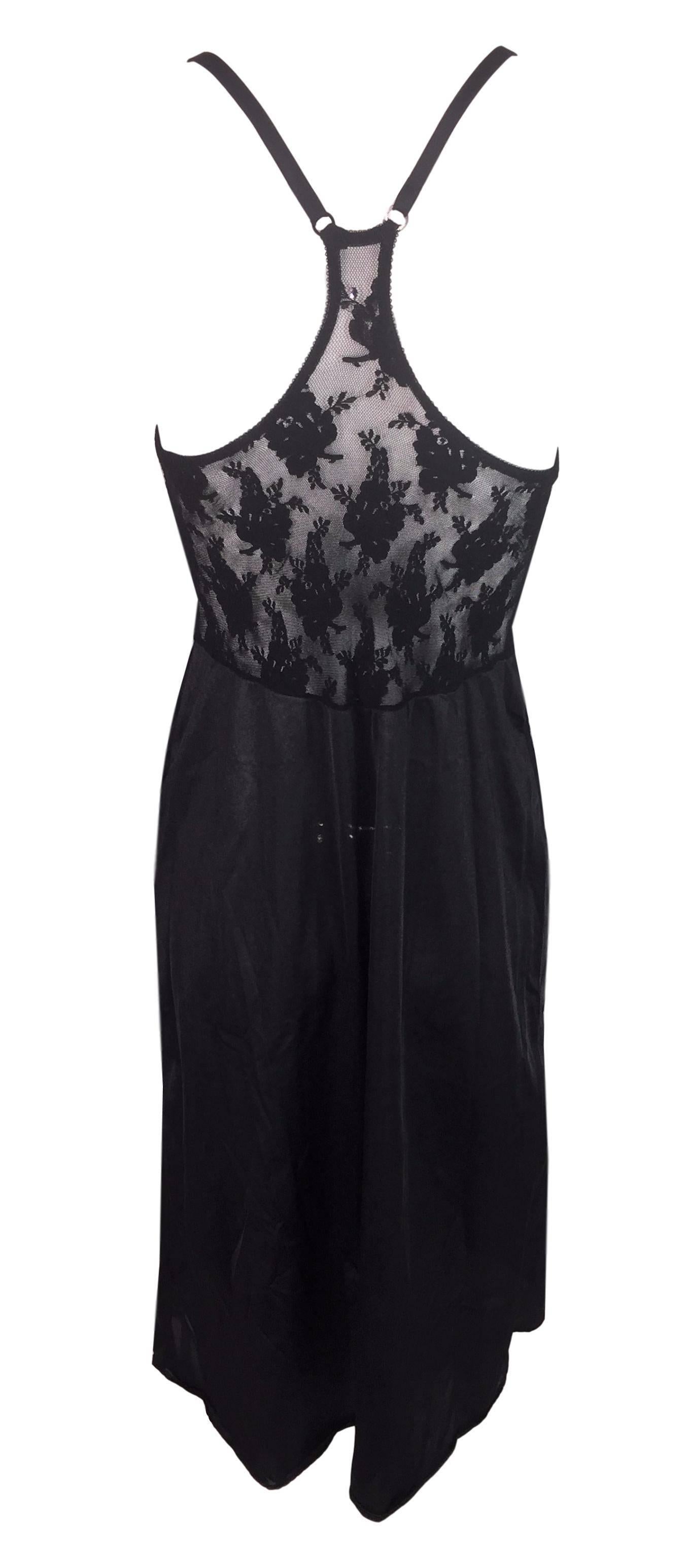 1990's Christian Dior Black Lace & Mesh Sheer Underwire Slip Dress 34C In Excellent Condition In Yukon, OK