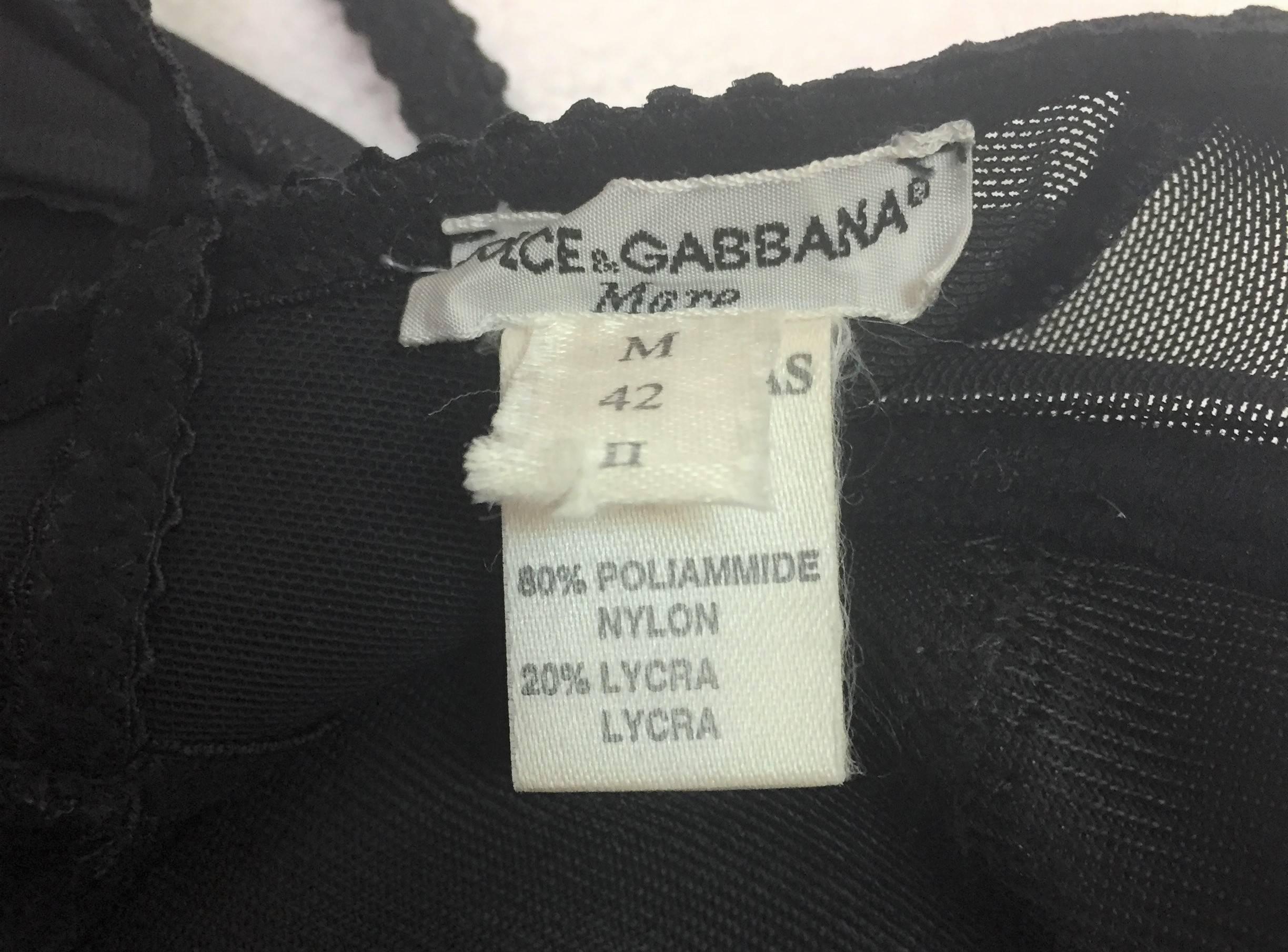 Black S/S 1992 Dolce & Gabbana Sheer Mesh Bra Bodysuit Swimsuit Top 42