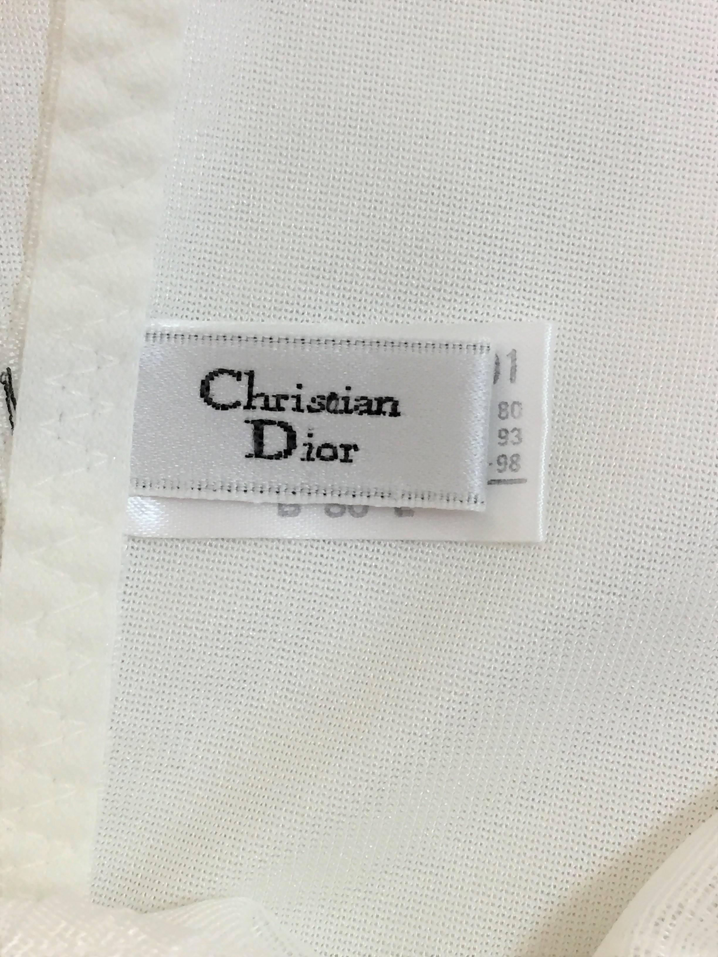 Gray Unworn 1990's Christian Dior Sheer Lace Panels Ivory Shaper Bodysuit Top