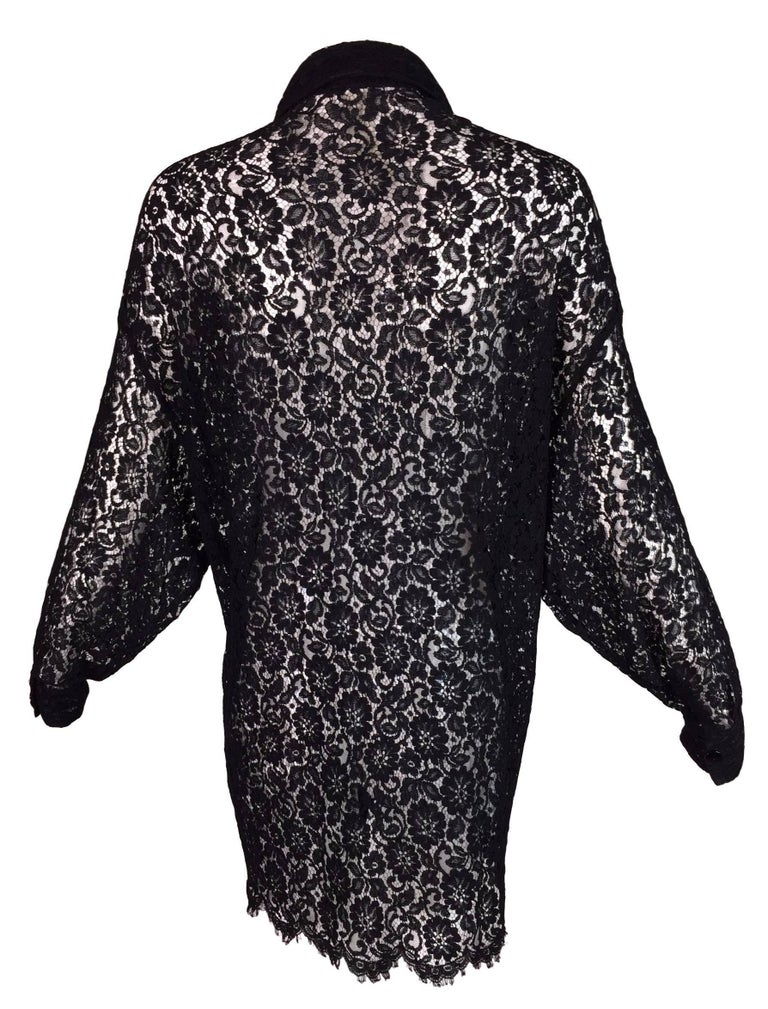 S/S 1994 Gianni Versace Couture Black Sheer Guipure Lace L/S Shirt ...