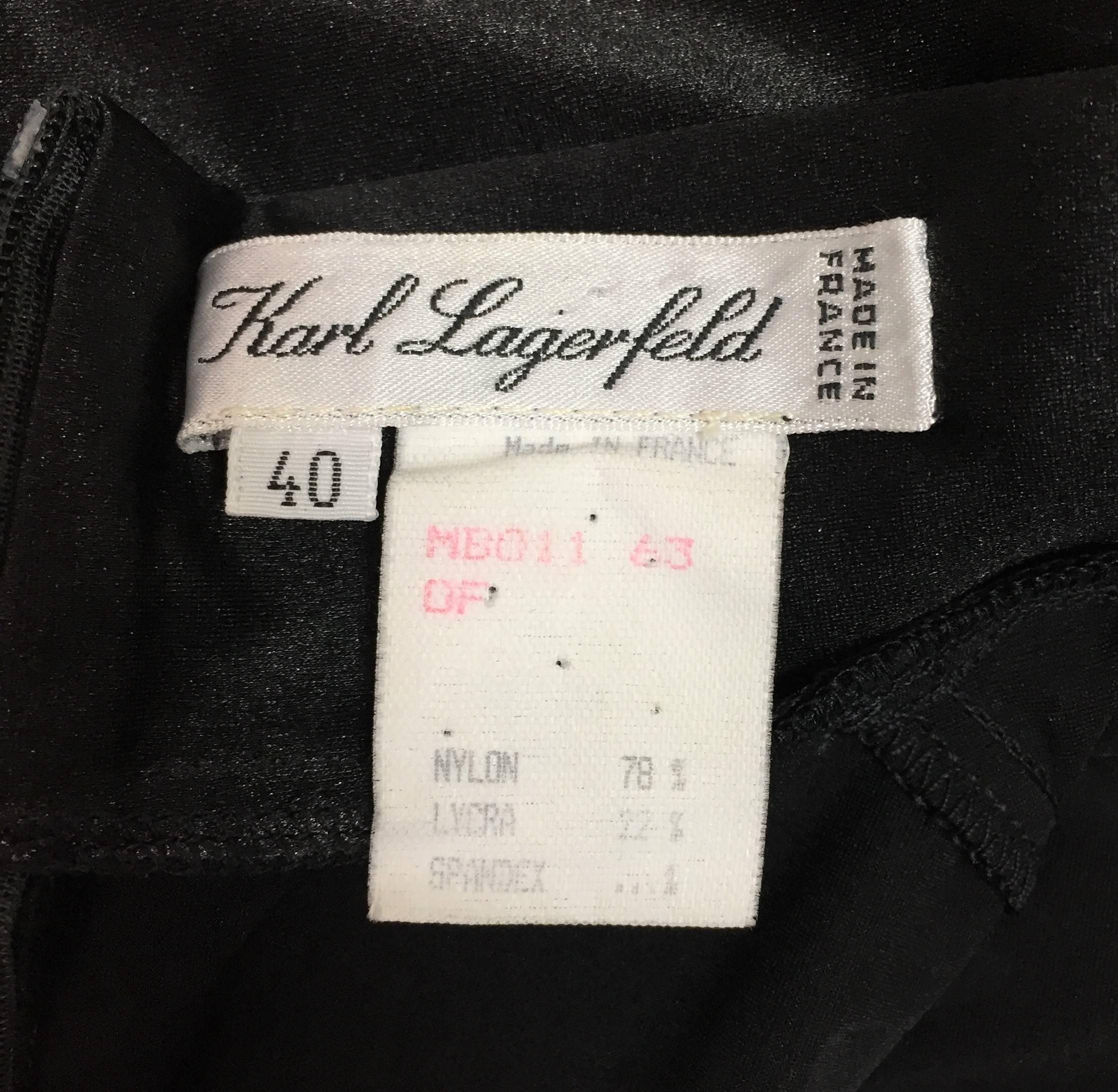 1990's Karl Lagerfeld MOD Sheer Metallic Black Catsuit Bodysuit Jumpsuit In Excellent Condition In Yukon, OK