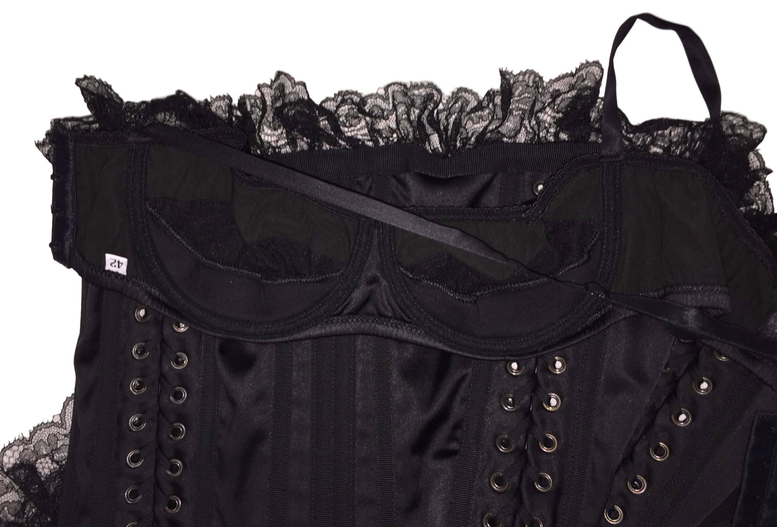 Women's F/W 2003 Dolce & Gabbana Black Corset Lace Hi-Low Cancan Burlesque Bra Dress