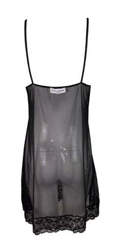 1990er Dolce & Gabbana Schwarzes durchsichtiges Mini-Slipkleid aus Mesh und Spitze