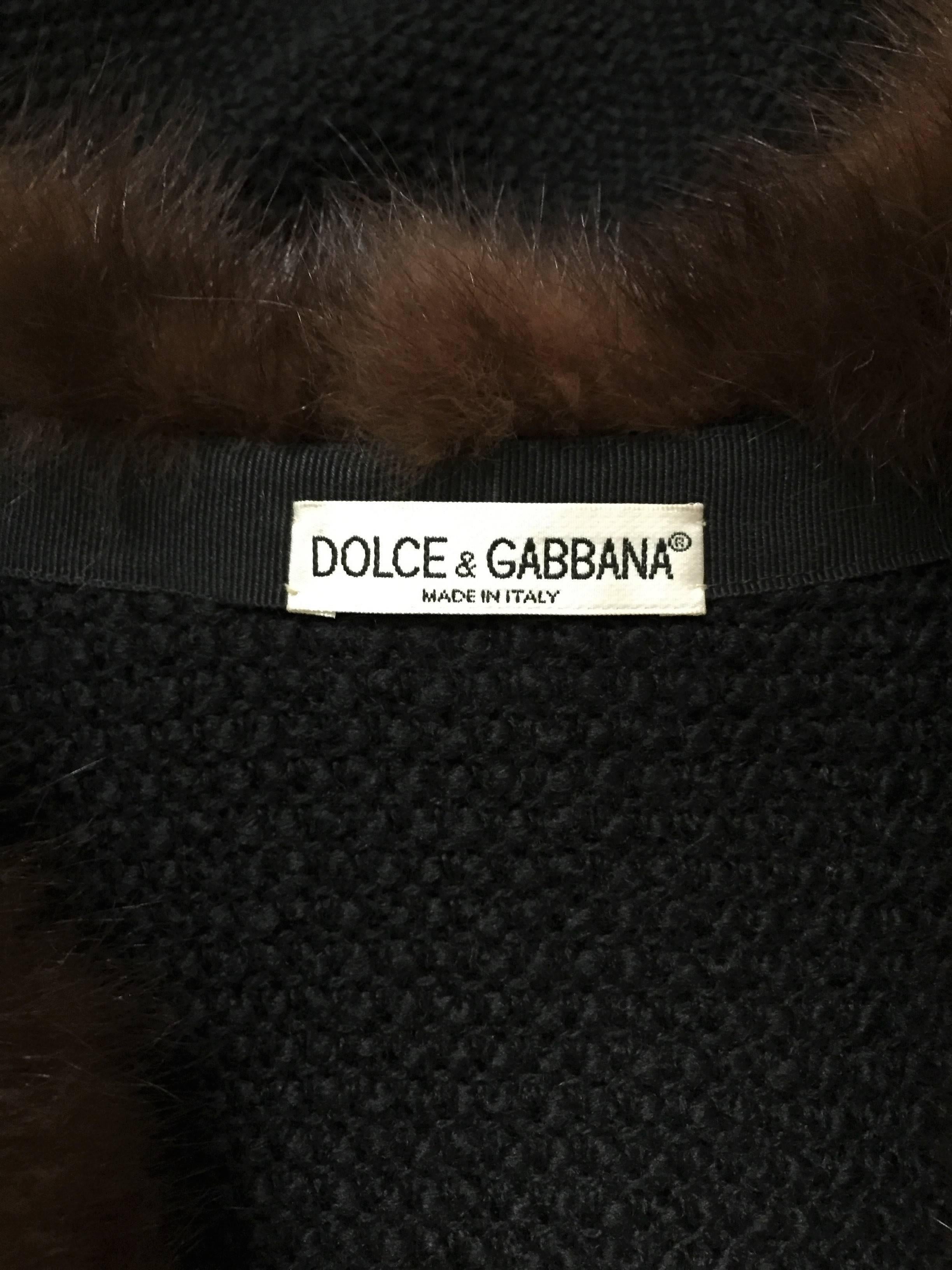 Dolce & Gabbana Sheer Knit 40s Pin-Up Sweater Dress Sable Fur 44 S S/S 1997   In Excellent Condition In Yukon, OK