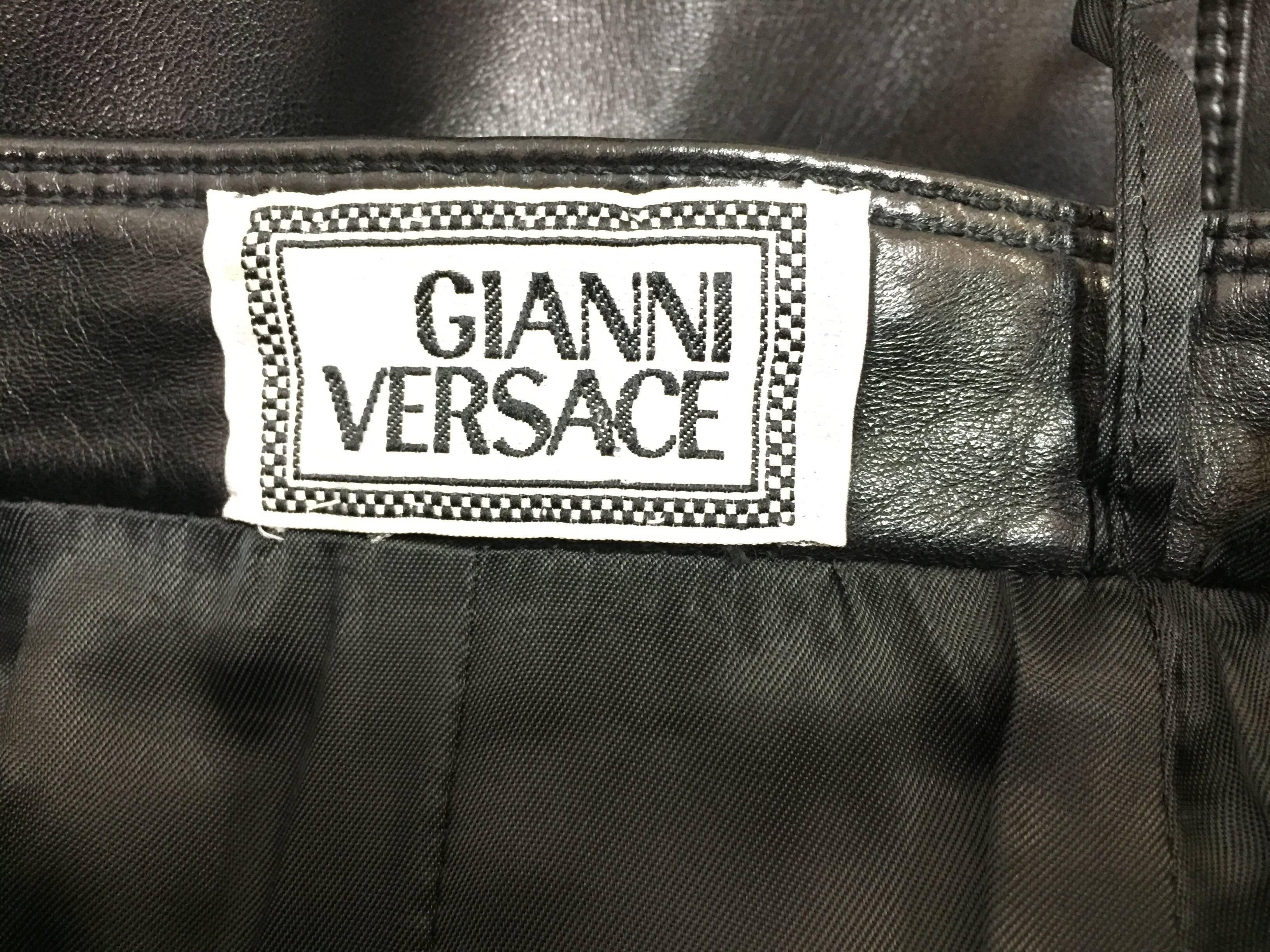 Women's F/W 1992 Gianni Versace Bondage Black Leather High Waist Long Mermaid Skirt