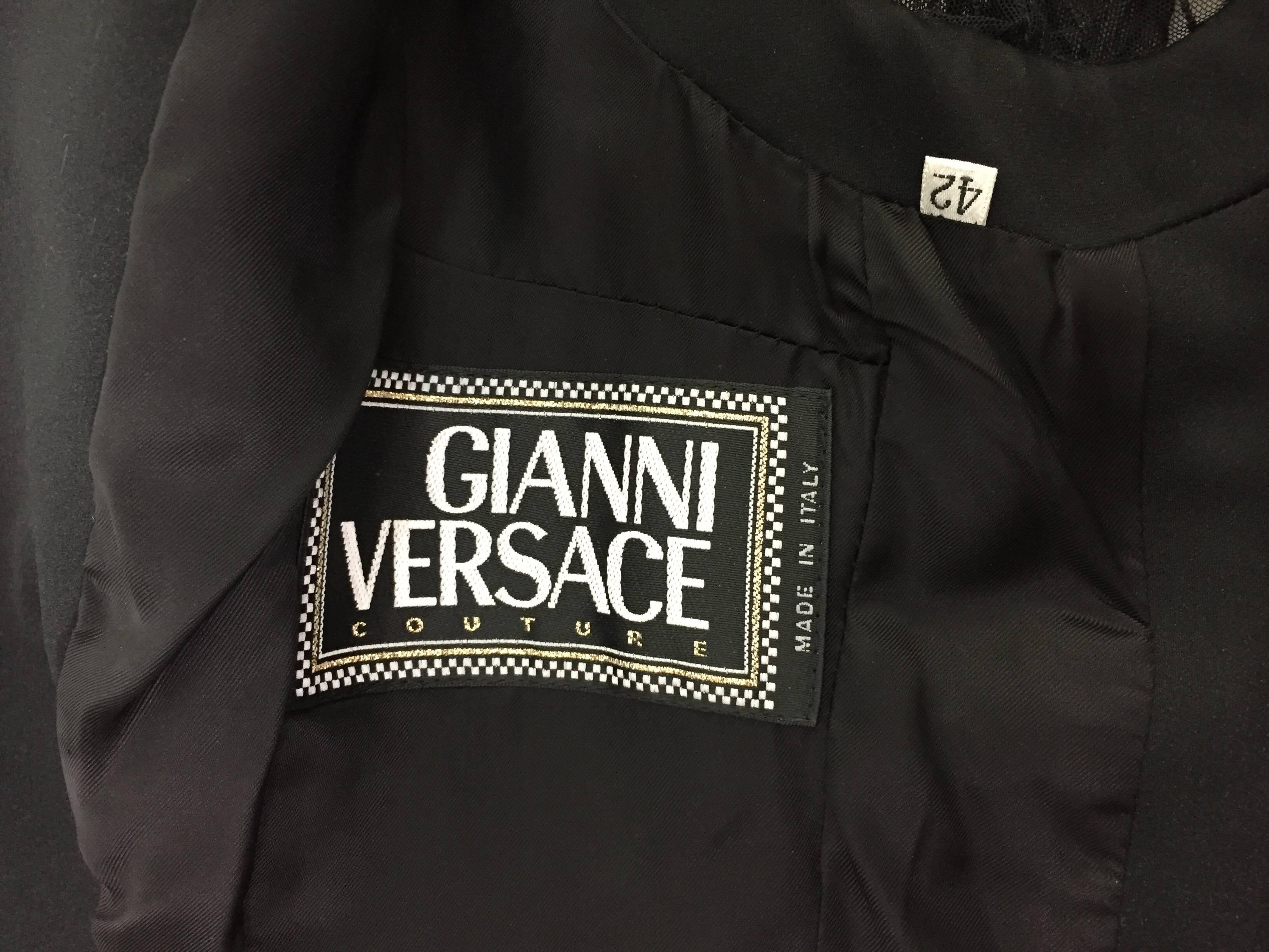 Women's S/S 1994 Gianni Versace Embroidered Black Sheer Mesh Mini Dress Jacket