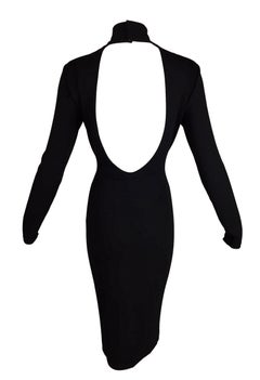 1996 Dolce & Gabbana Black Bodycon Choker Backless Wiggle Stretch Dress 44 M