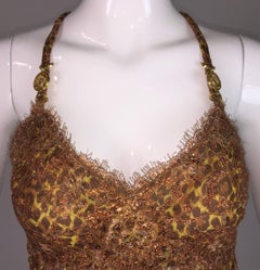 S/S 1996 Atelier Versace Runway Gianni Sheer Leopard and Bronze Lace Mini Dress