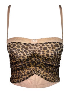 F/W 1996 Dolce & Gabbana Runway Nude Corset & Sheer Silk Leopard Skirt Set 38