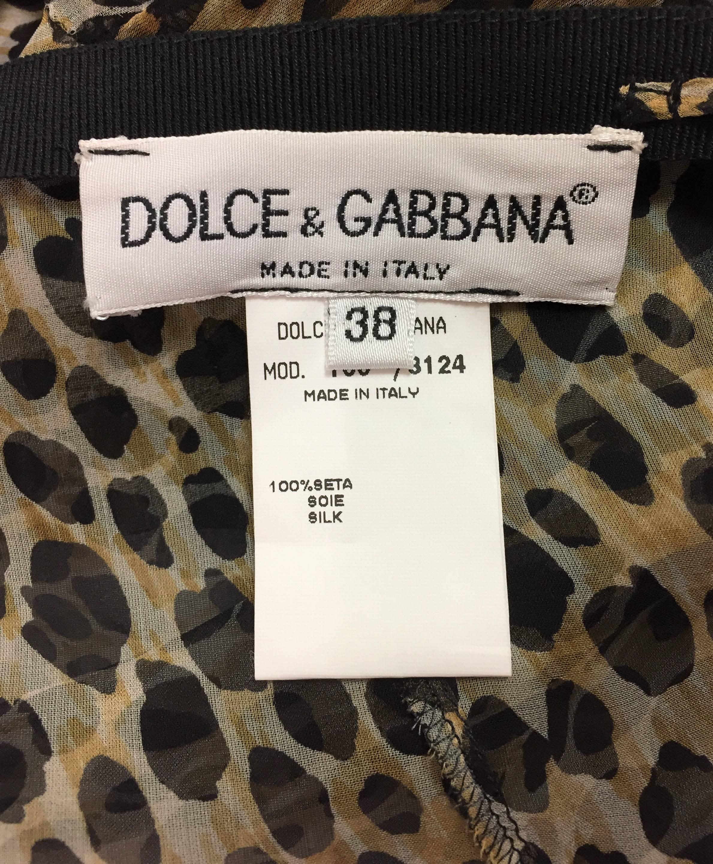 Women's F/W 1996 Dolce & Gabbana Runway Nude Corset & Sheer Silk Leopard Skirt Set 38