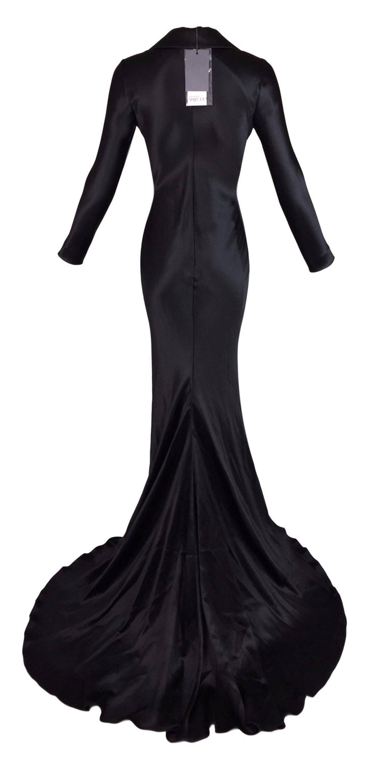 S/S 2007 Alexander McQueen Beaded Plunging Black Tuxedo Gown Dress 38 w ...