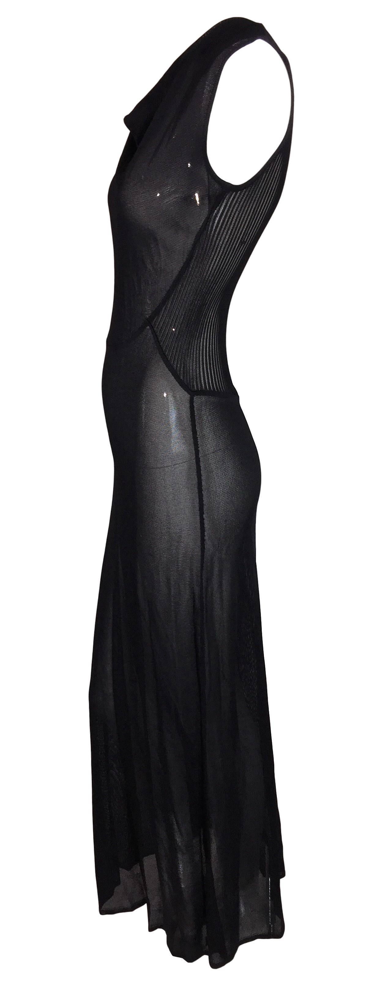 Fendi Sheer Slinky Knit 1920s Flapper Style Long Black Gown Dress, 1997  In Good Condition In Yukon, OK