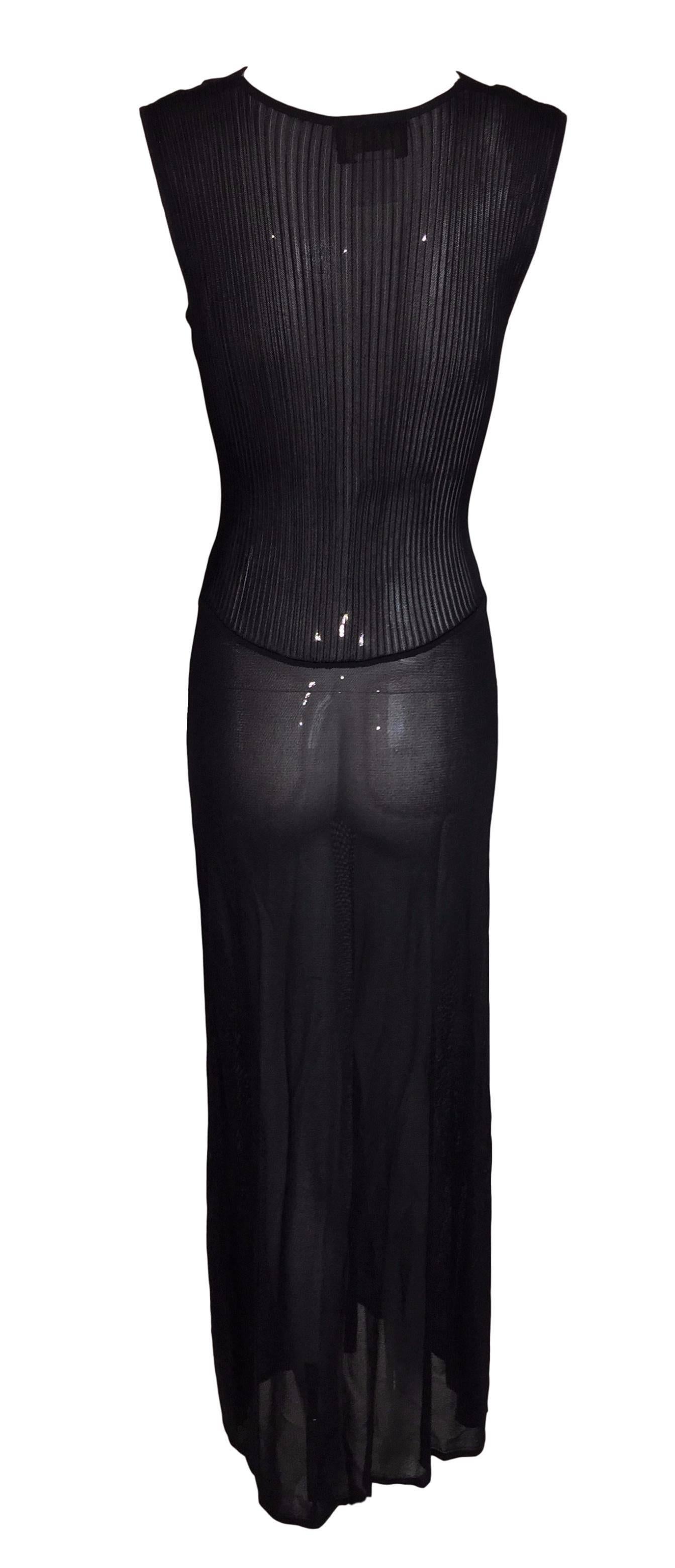 Women's Fendi Sheer Slinky Knit 1920s Flapper Style Long Black Gown Dress, 1997 