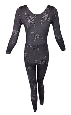 1992 Vivienne Westwood x Sock Shop Orb Print Bodysuit and Leggings Jumpsuit S