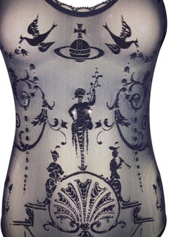 1992 Vivienne Westwood x Sock Shop Toile Sheer Mesh Blue Bodysuit Top