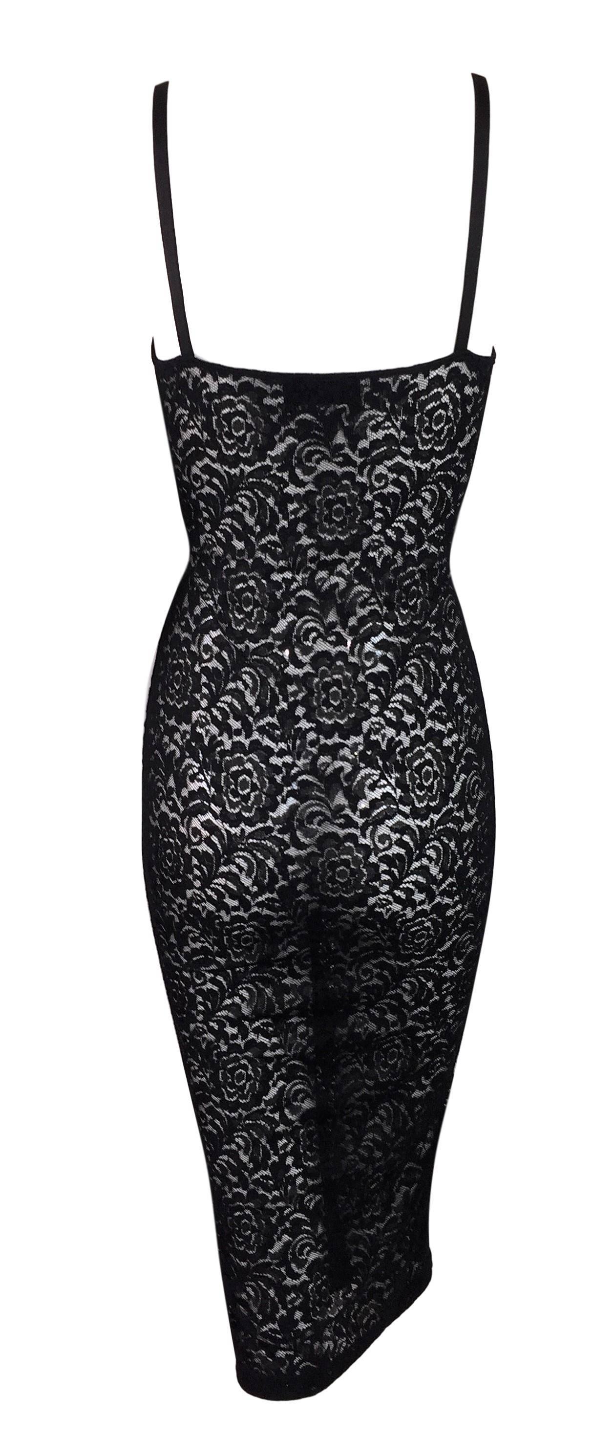 1990's D&G by Dolce & Gabbana Black Sheer Lace Mesh Pin-Up Wiggle Dress In Good Condition In Yukon, OK