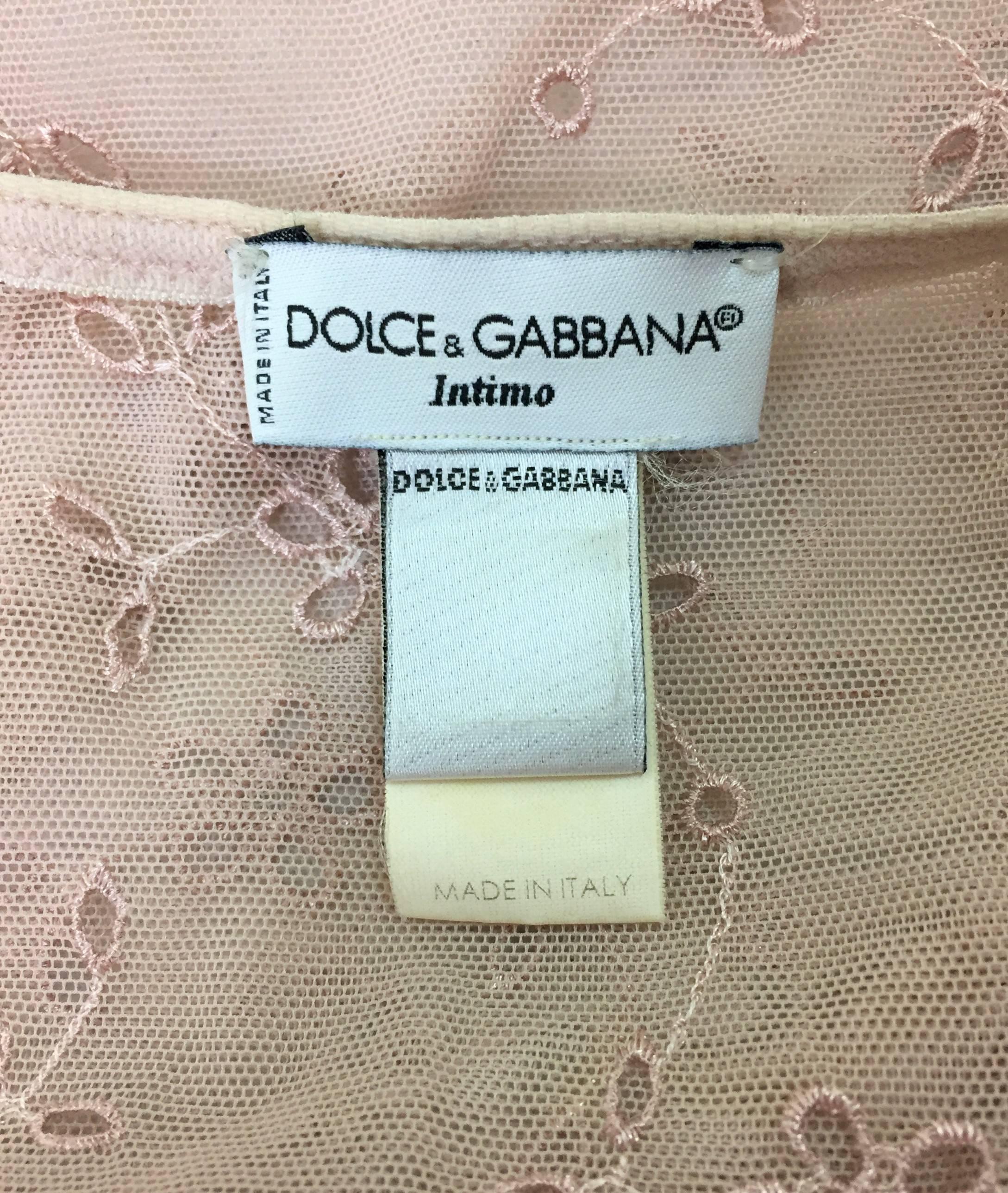 1990s Dolce & Gabbana Sheer Nude Mesh Eyelet Baby Doll Mini Slip Dress In Good Condition In Yukon, OK