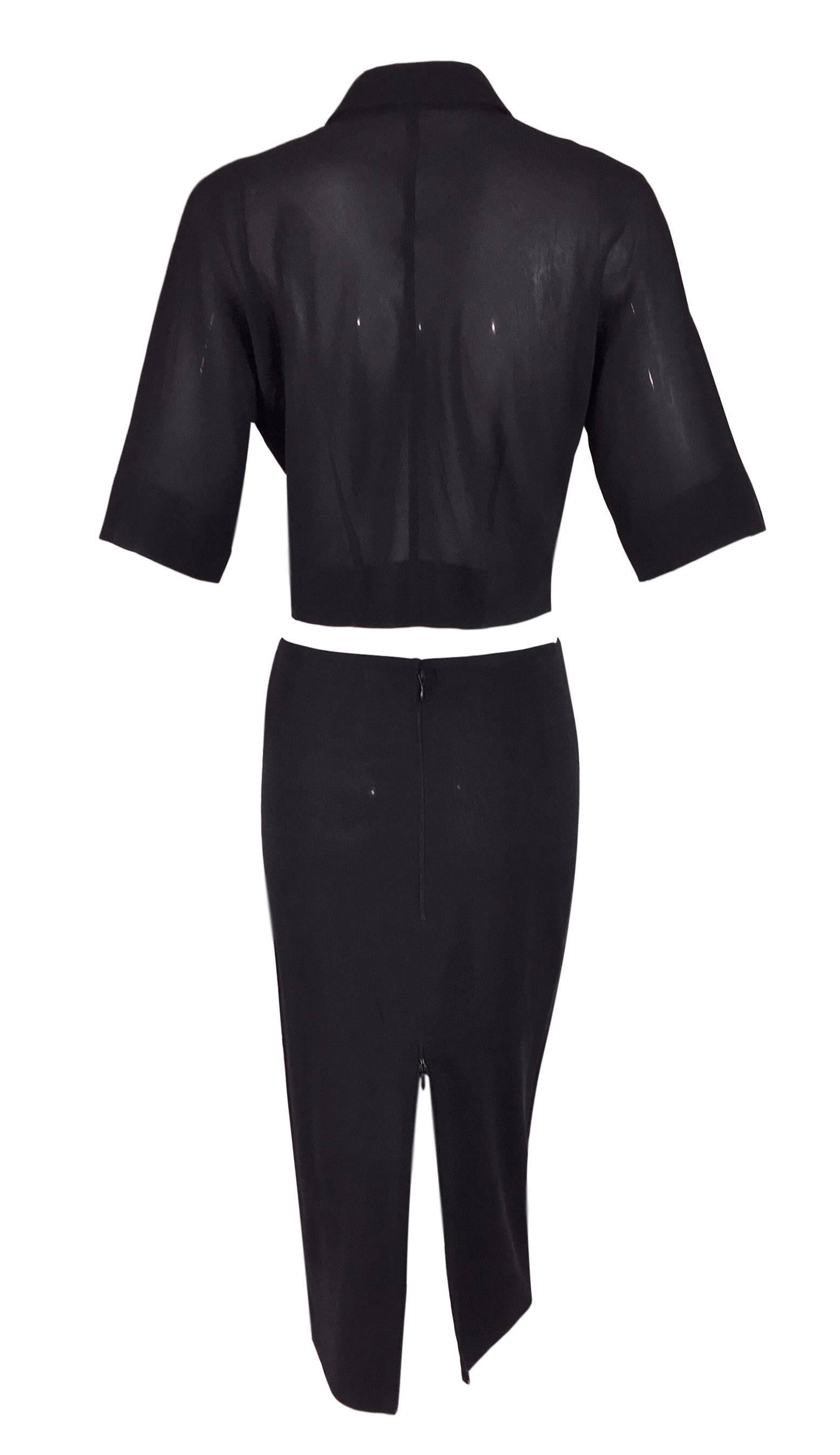 Dolce & Gabbana Sheer Black Silk Crop Top and Slit Zipper Skirt Set, S/S 1996 In Good Condition In Yukon, OK