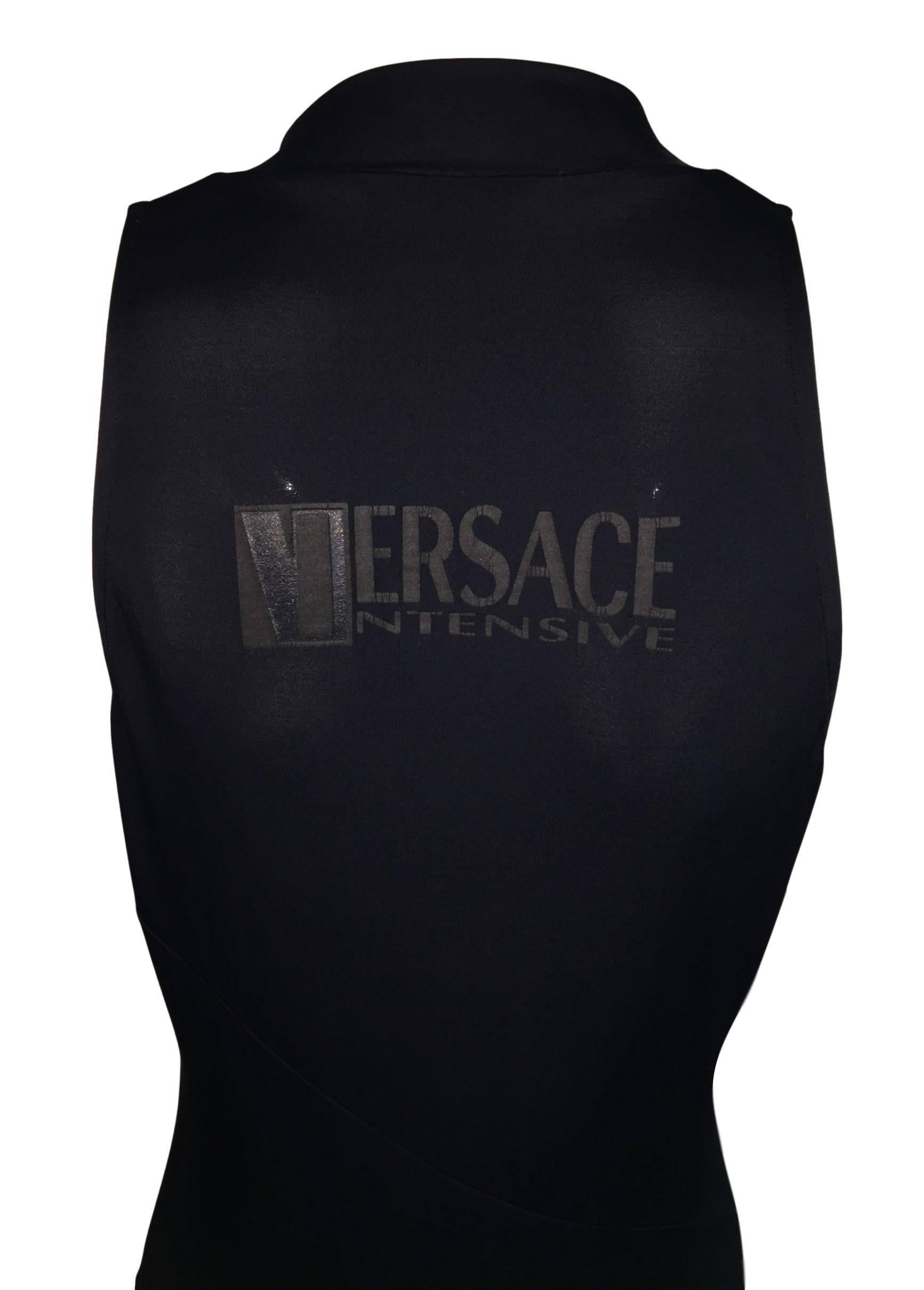 C. 1995 Versace Intensive by Gianni Black Plunging Zipper Catsuit Jumpsuit In Good Condition In Yukon, OK