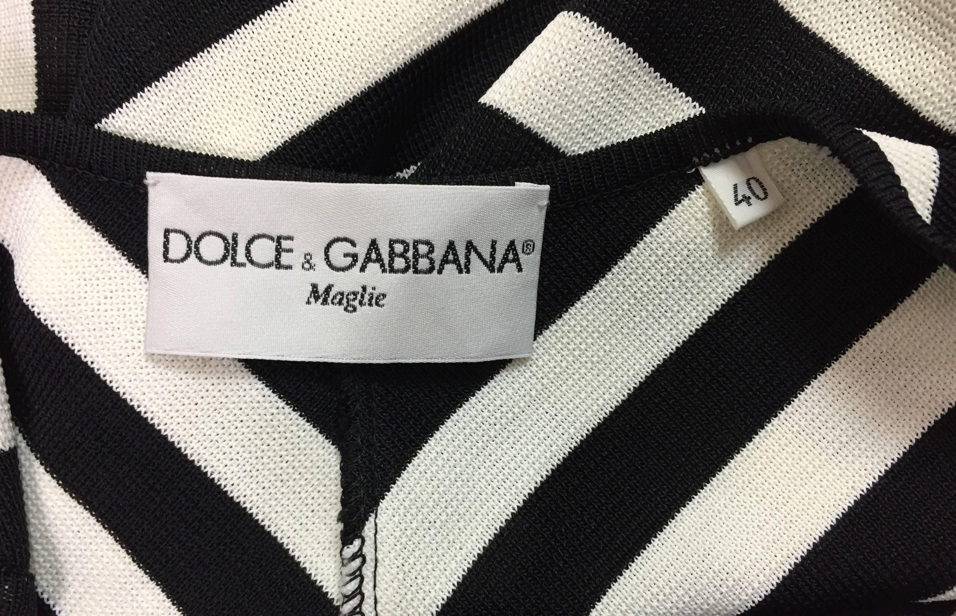 Gray F/W 1995 Dolce & Gabbana Black & White Striped Wrap Crop Top & Skirt 40