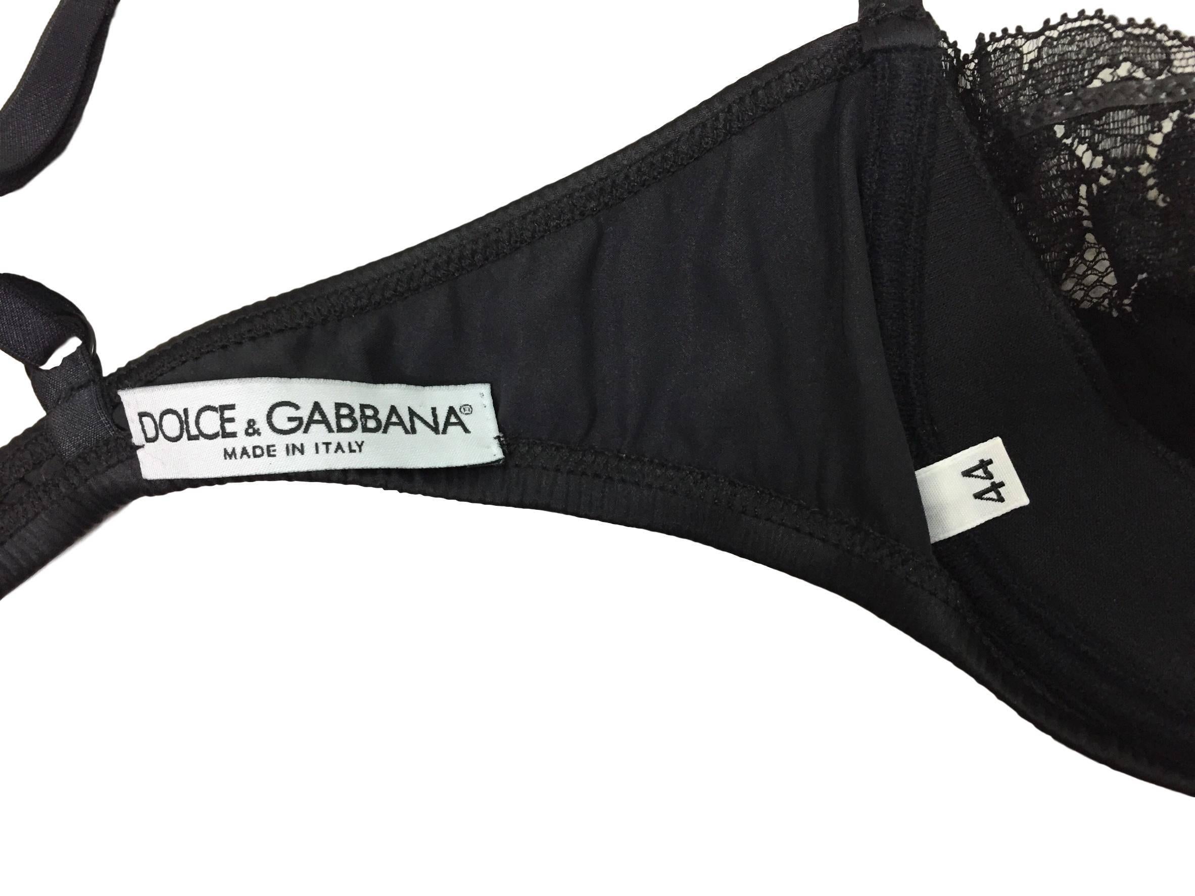 1996 Dolce & Gabbana Black Lace Silk Bra Top & Sheer Lace Mesh Pencil Skirt 3