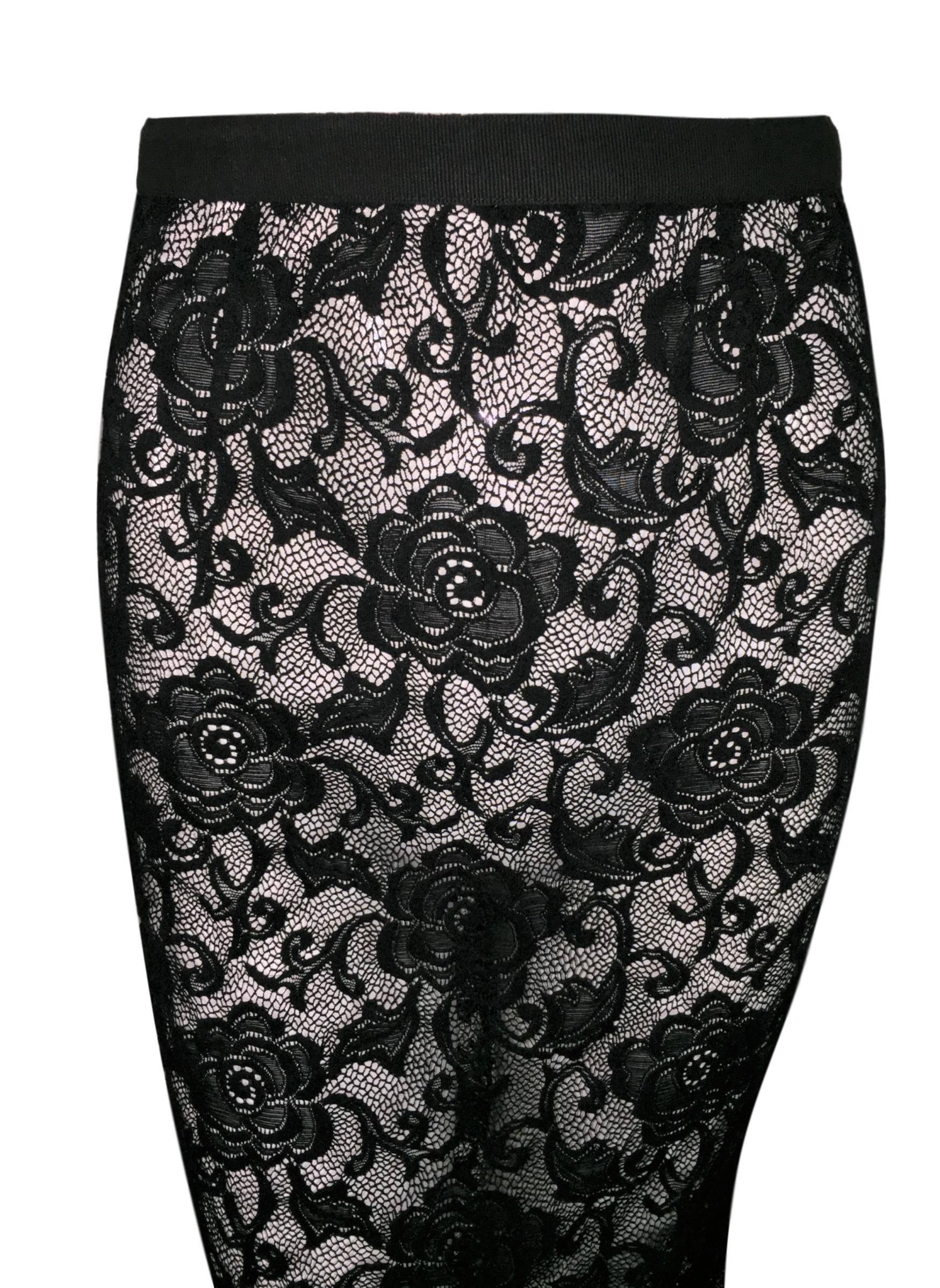 1996 Dolce & Gabbana Black Lace Silk Bra Top & Sheer Lace Mesh Pencil Skirt In Excellent Condition In Yukon, OK