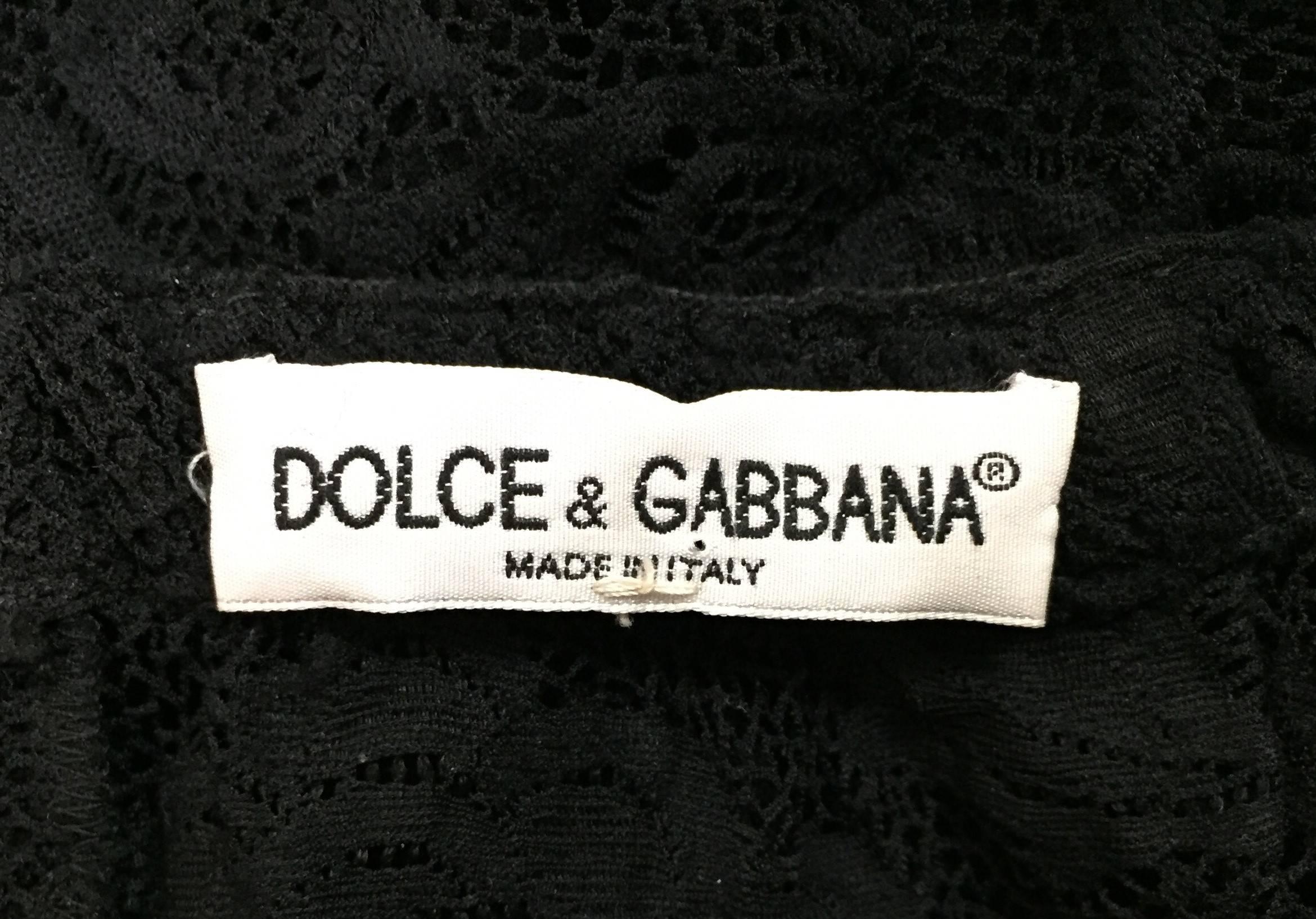 1996 Dolce & Gabbana Black Lace Silk Bra Top & Sheer Lace Mesh Pencil Skirt 2