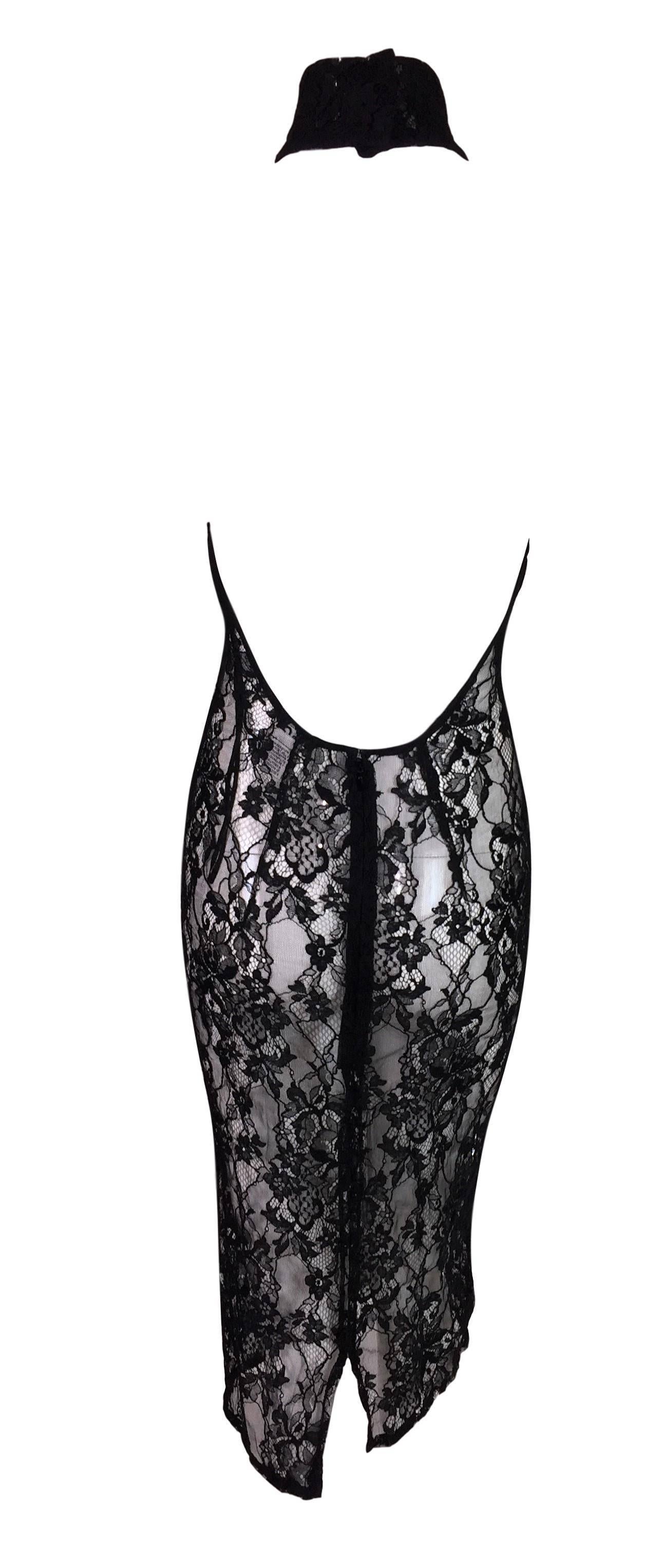 F/W 2001 D&G by Dolce Gabbana Runway Sheer Black Lace Wiggle Halter Pin-Up Dress In Excellent Condition In Yukon, OK