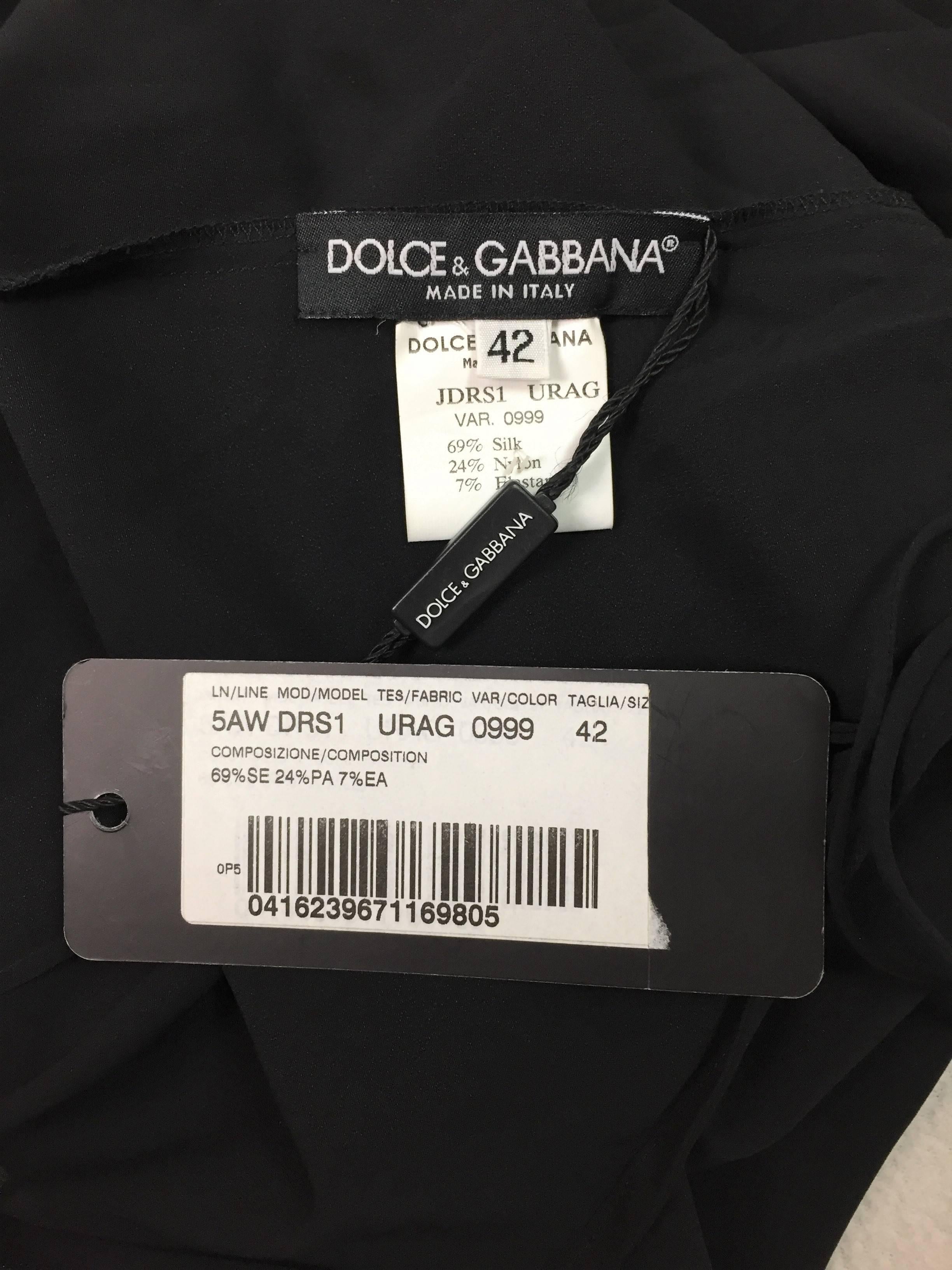 NWT S/S 1998 Dolce & Gabbana Sheer Black Silk Long Gown Dress w Charm & Train 1