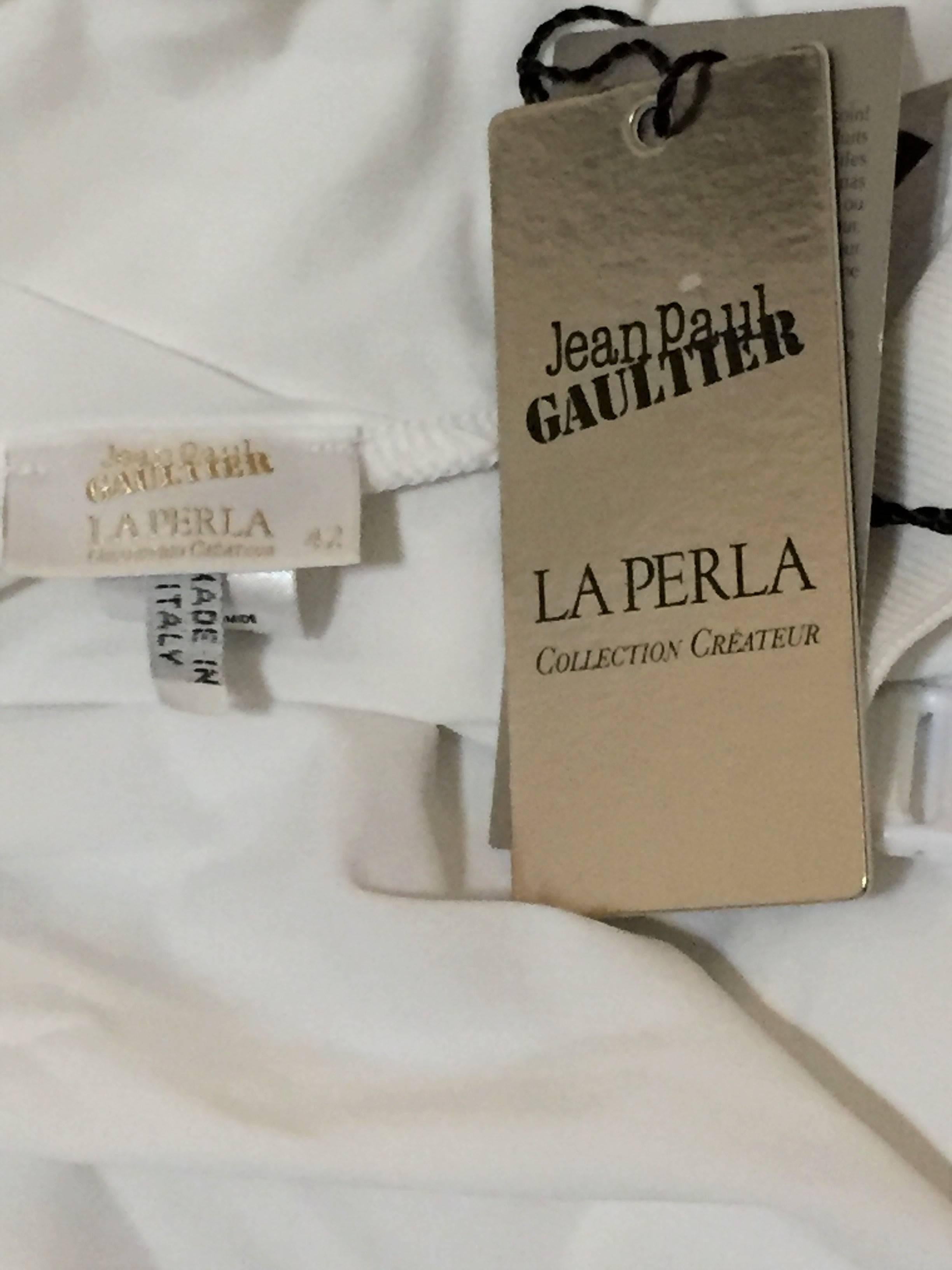 Gray NWT Jean Paul Gaultier for La Perla Sheer White Plunging Halter Dress 42