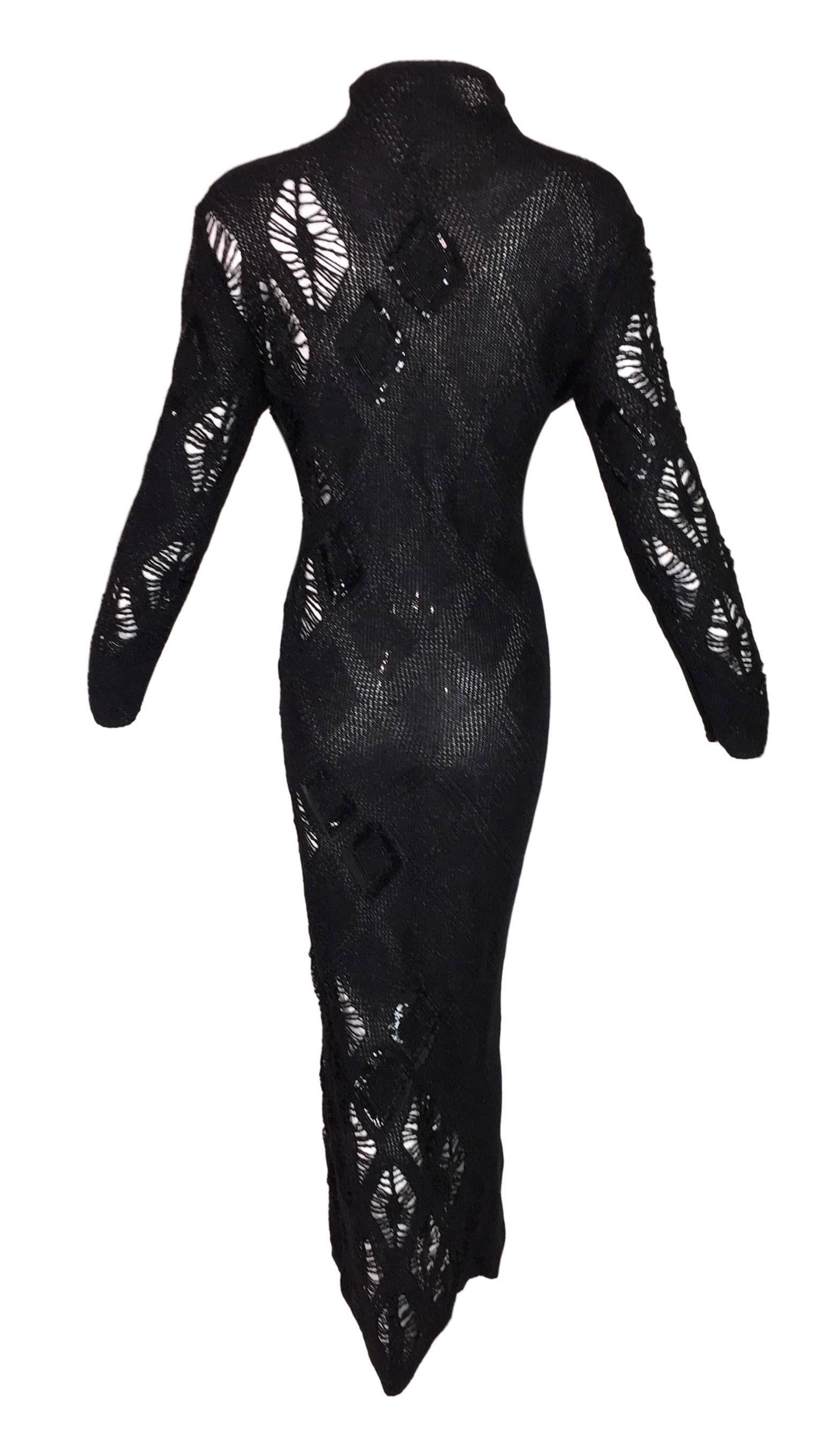 F/W 2002 NWT Gianfranco Ferre Sheer Knit Beaded Sequin L/S Long Gown Dress In New Condition In Yukon, OK