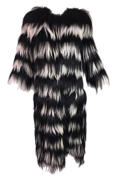 F/W 1999 Dolce & Gabbana Runway Black & White Goat Fur Long Coat Jacket