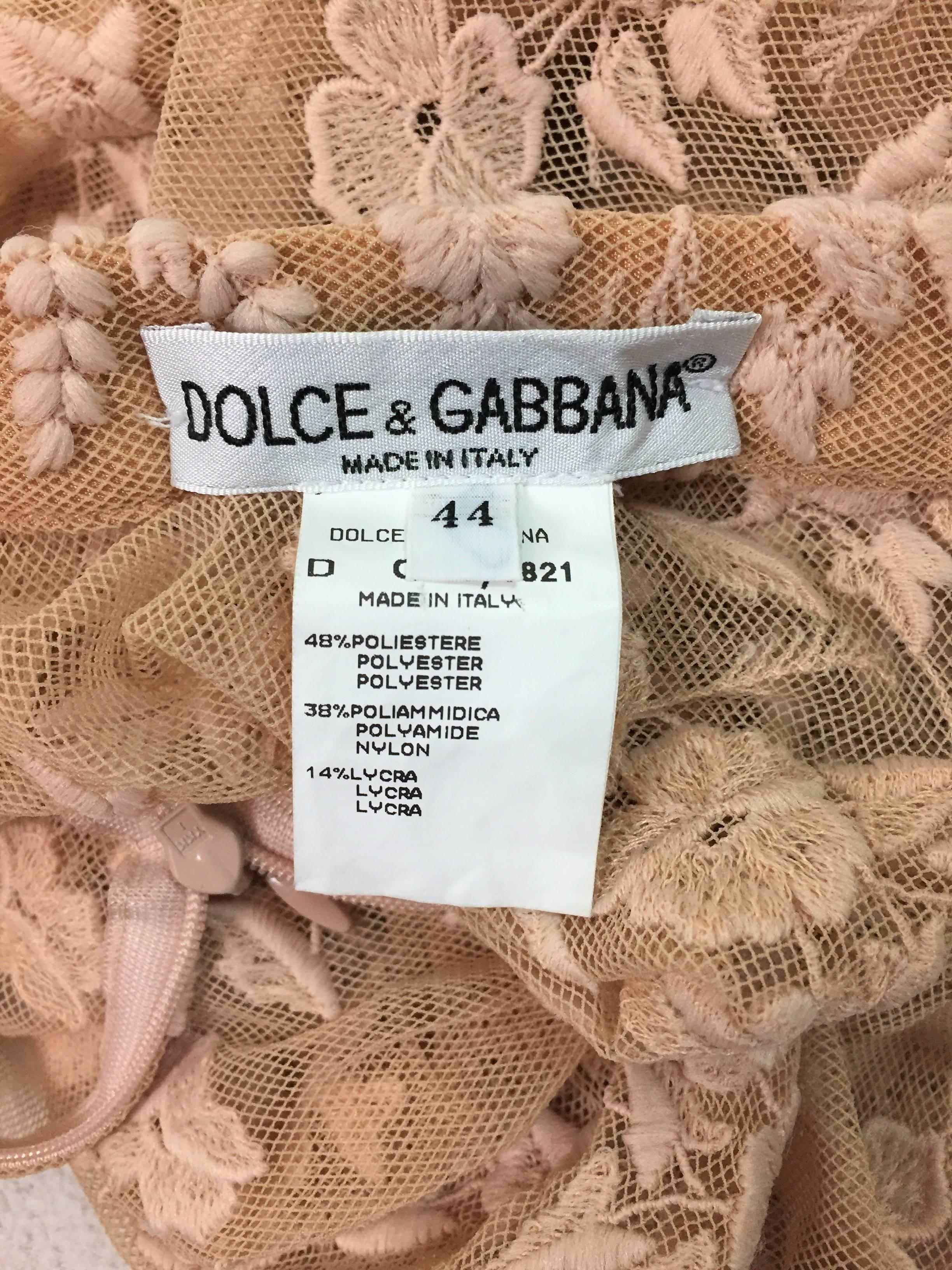 Beige 1997 Dolce & Gabbana Sheer Nude Fishnet Embroidered Mesh Pencil Skirt
