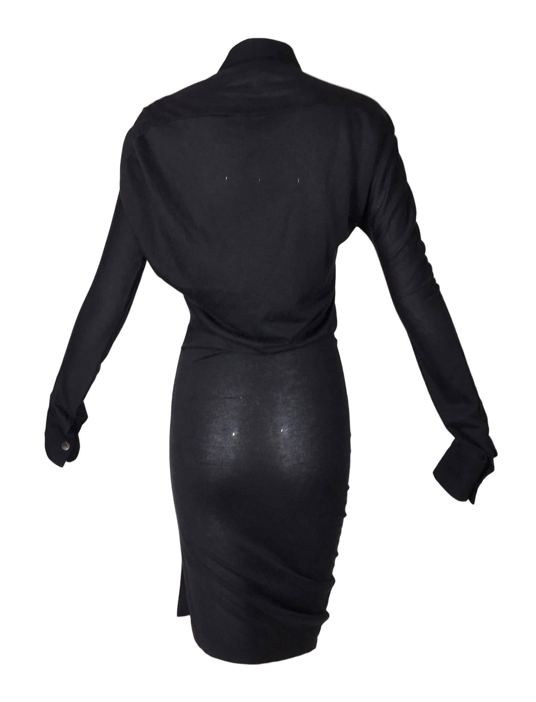 Women's Alexander McQueen Runway Sheer Black Plunging Asymmetrical Dress, F / W 1997 