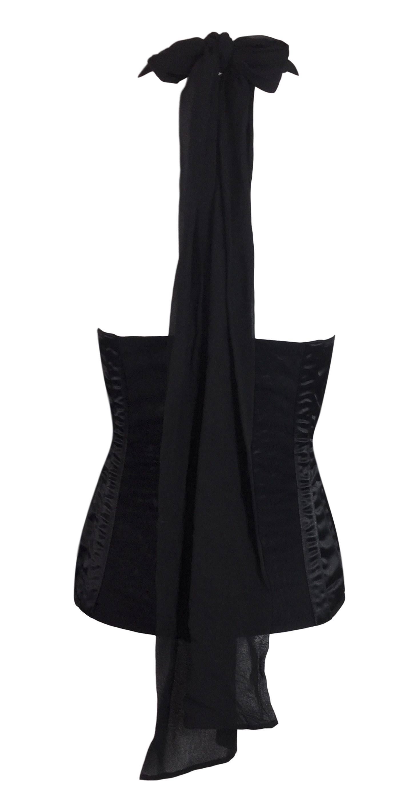 S/S 1995 Dolce & Gabbana Sheer Black Silk Plunging Corset Bustier Top In Good Condition In Yukon, OK
