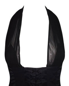 S/S 1995 Dolce & Gabbana Sheer Black Silk Plunging Corset Bustier Top
