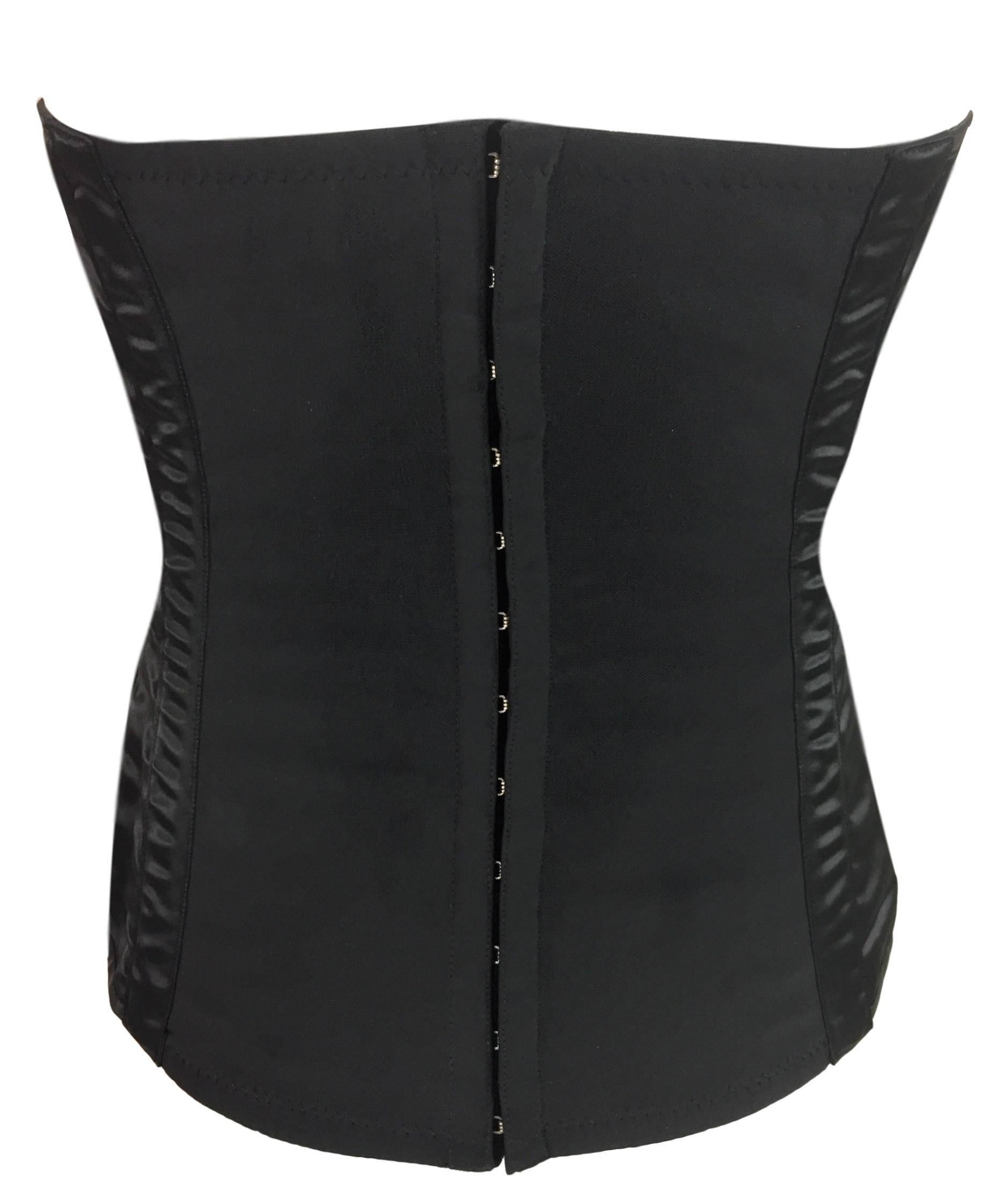 Women's S/S 1995 Dolce & Gabbana Sheer Black Silk Plunging Corset Bustier Top