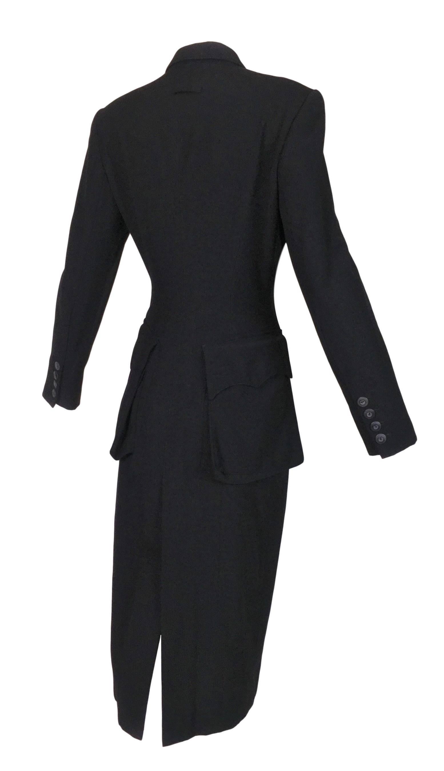 Women's F/W 1992 Jean Paul Gaultier Black Coat Dress Jacket w/ Large Butt Pockets