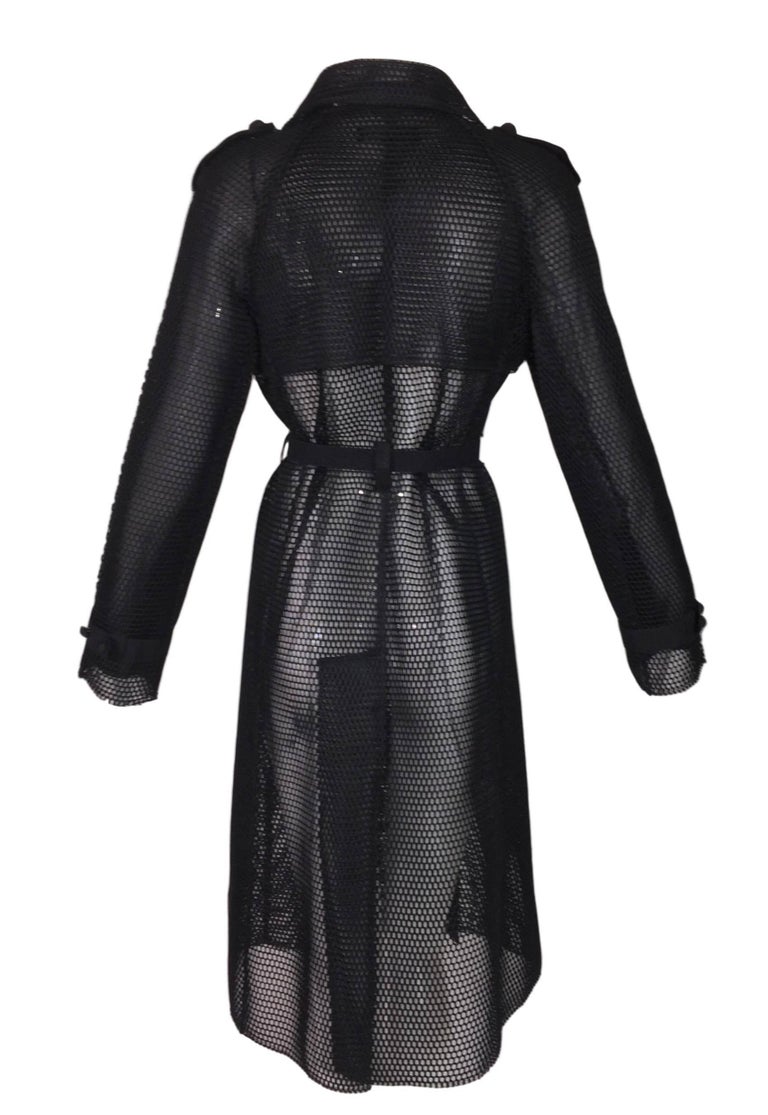 Dolce and Gabbana Black Sheer Fishnet Mesh Trench Coat Long Jacket at  1stDibs
