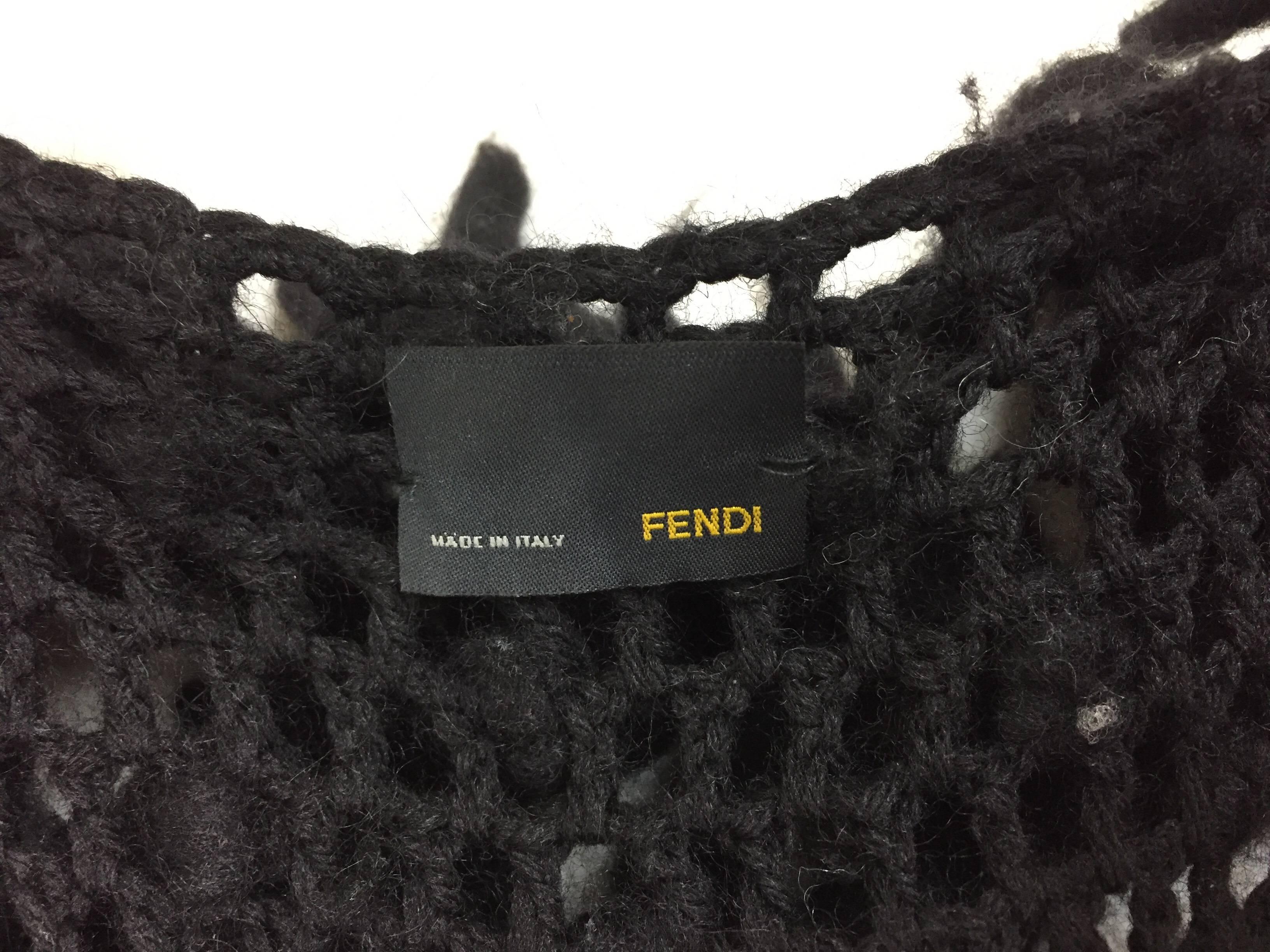 Women's F/W 2007 Fendi Runway Black Plunging Crochet Knit Dread Locks Fringe Vest Jacket