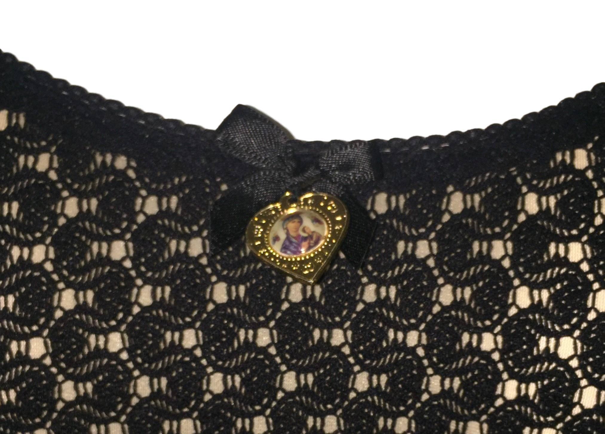 Women's 1990's D&G by Dolce & Gabbana Sheer Black Knit Fishnet Mesh Dress w Mary Charm