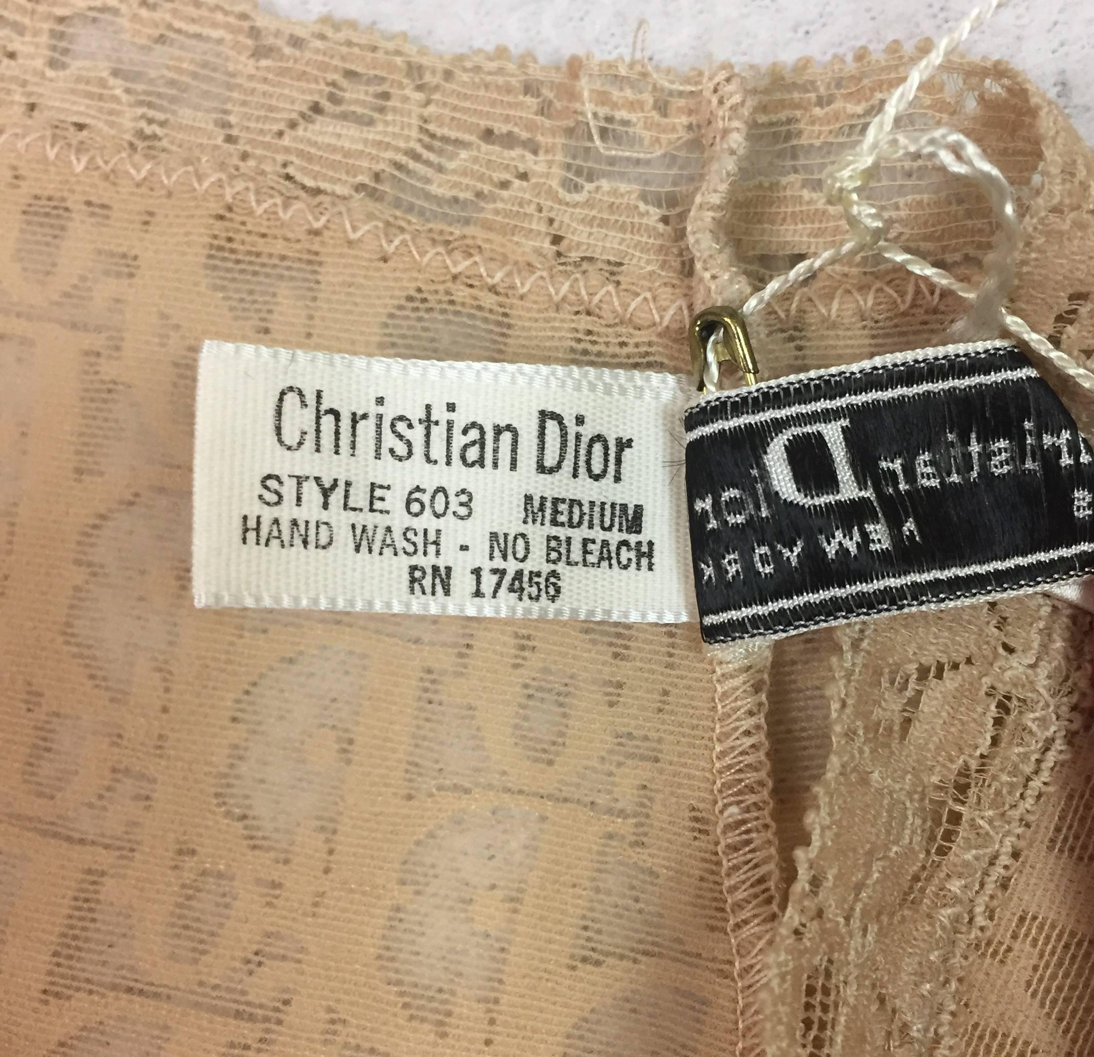 NWT 1990's Christian Dior Nude Mesh Monogram Lace Low Rise Panties In New Condition In Yukon, OK