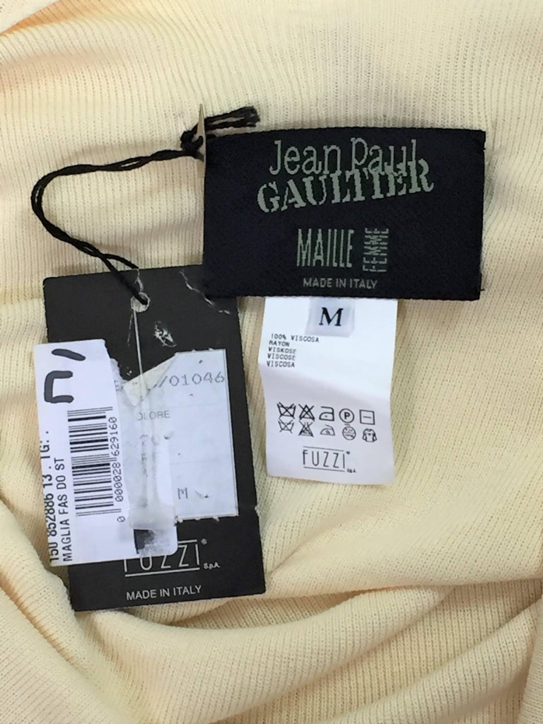 NWT 2000's Jean Paul Gaultier Sheer Cream Knit Plunging Wiggle Garter ...
