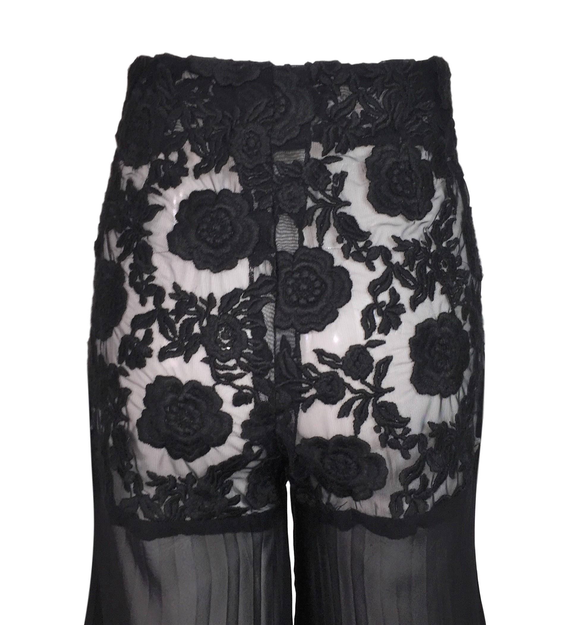 Dolce & Gabbana Sheer Black High Waist Pin-Up Mesh Long Pleated Pants, 1993  In Good Condition In Yukon, OK