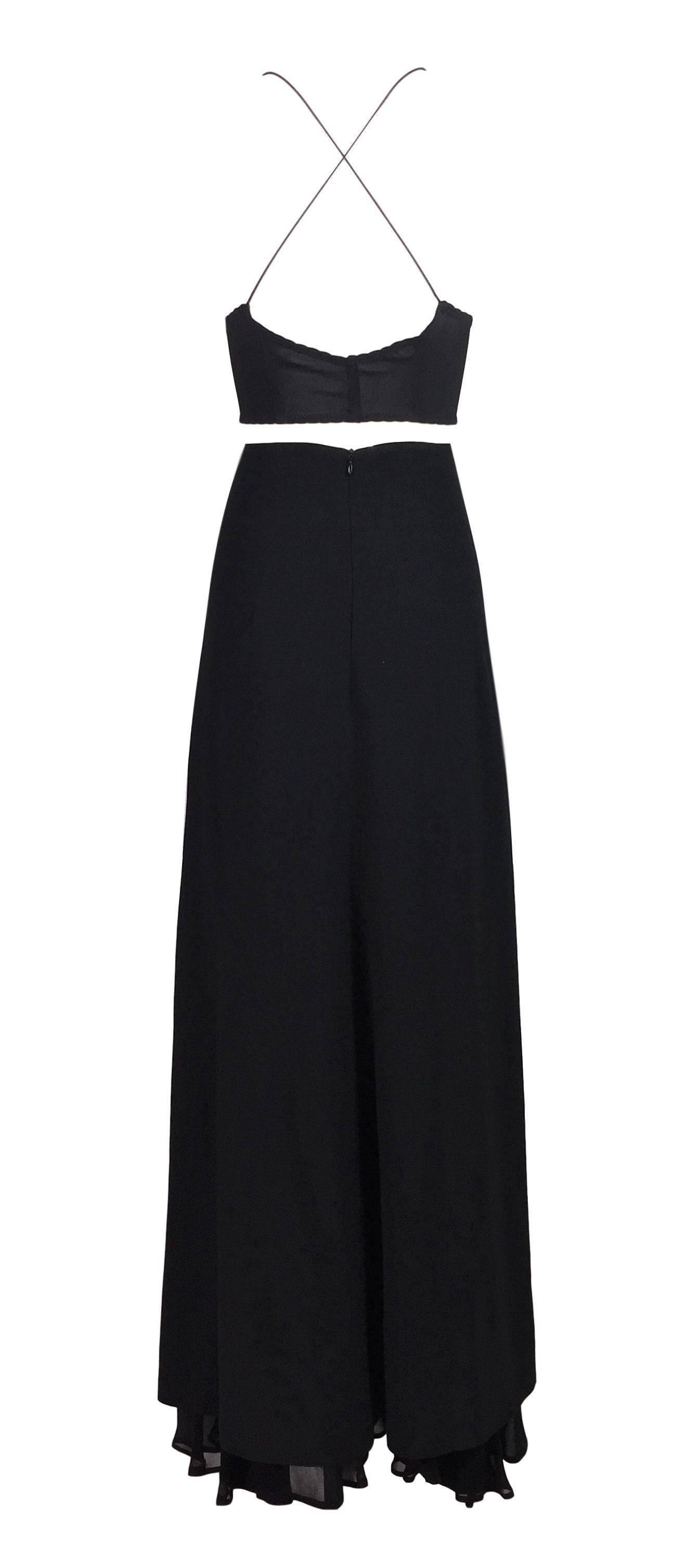 1993 Dolce & Gabbana Black Corset Crop Top & High Waist Flared Long Skirt In Good Condition In Yukon, OK