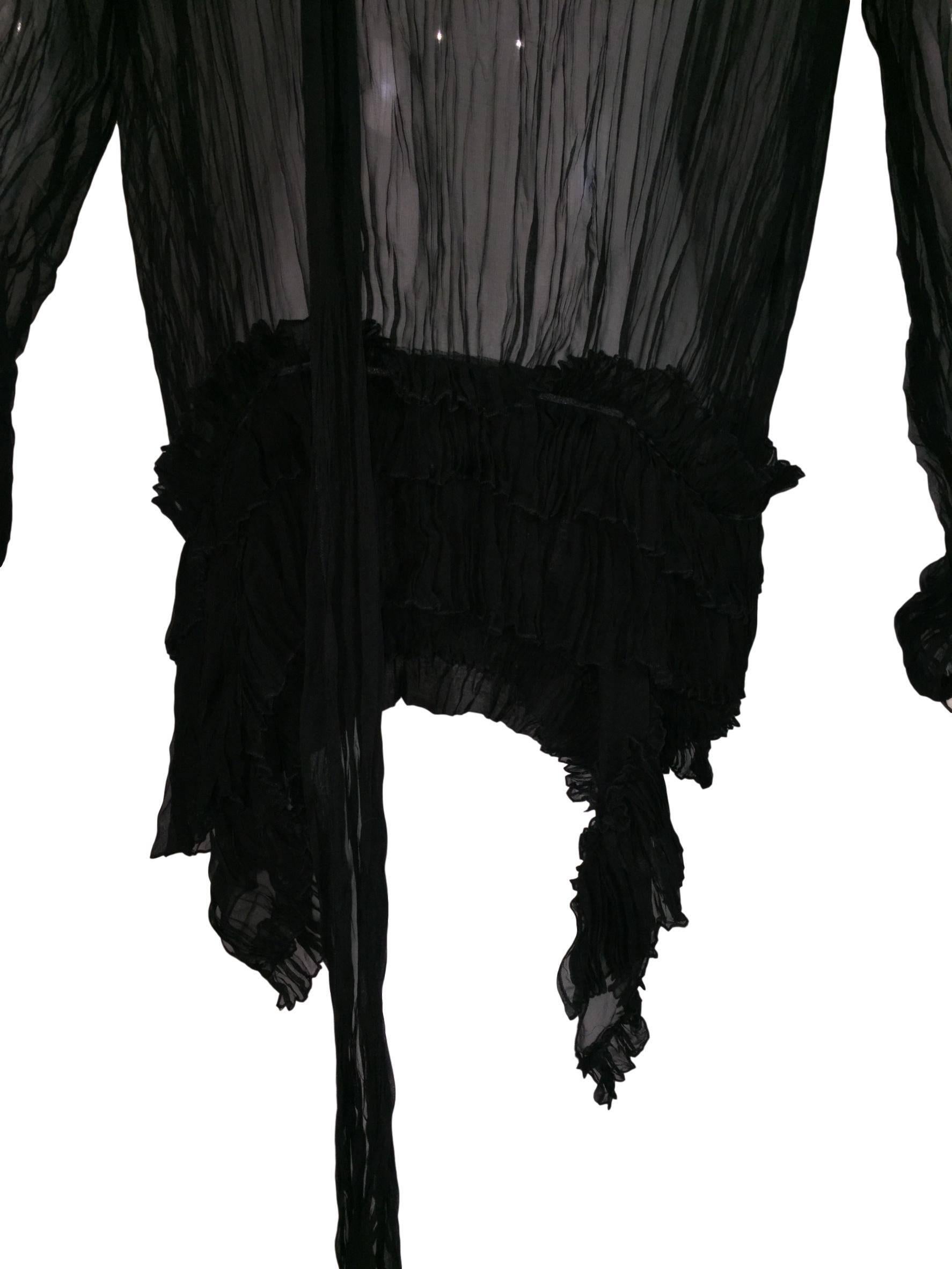 2000's Gianfranco Ferre Sheer Black Silk Pirate Asymmetrical Blouse Dress 2